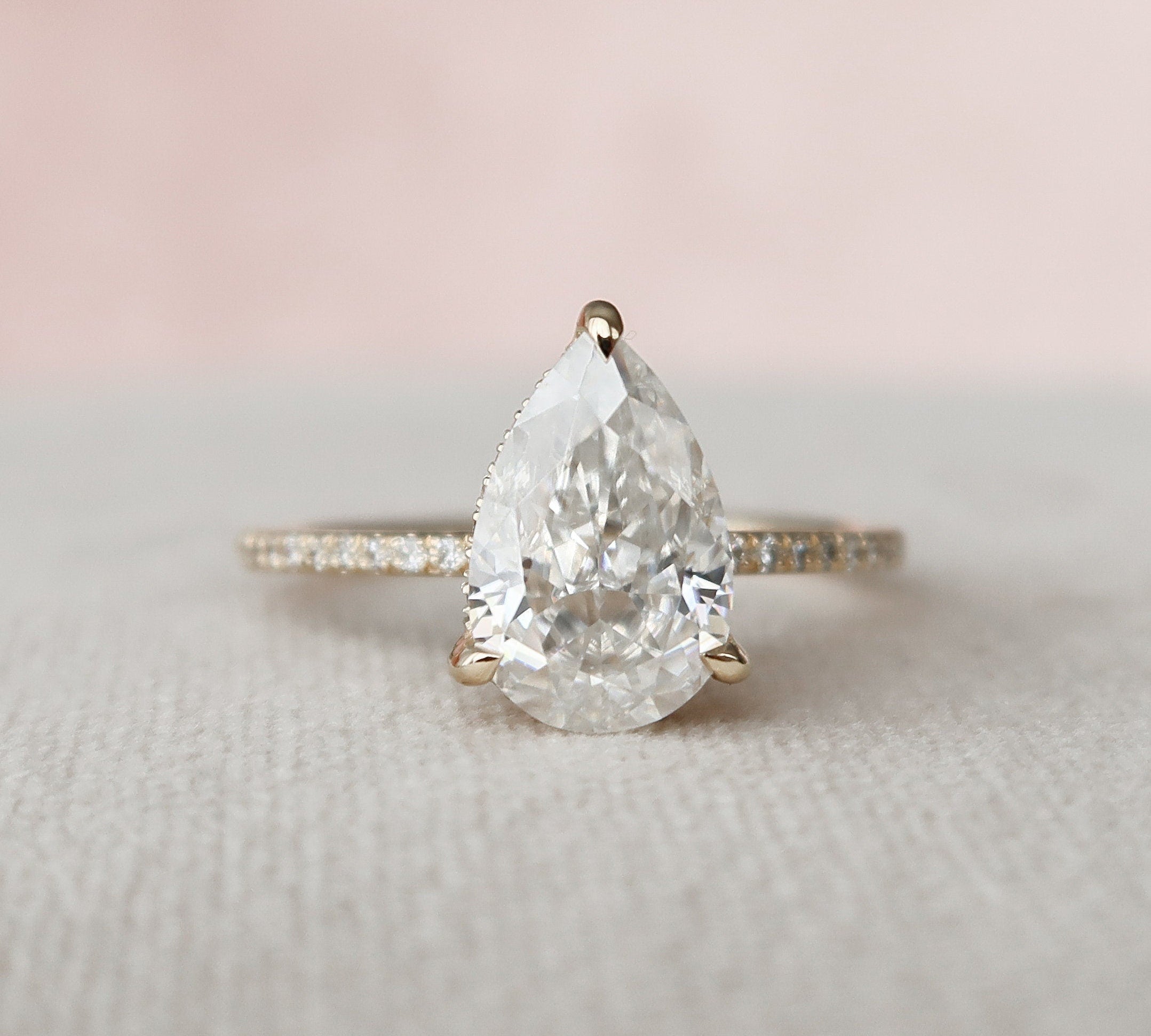 2.5 CT Pear Cut Pave & Hidden Halo Setting Moissanite Engagement Ring 2