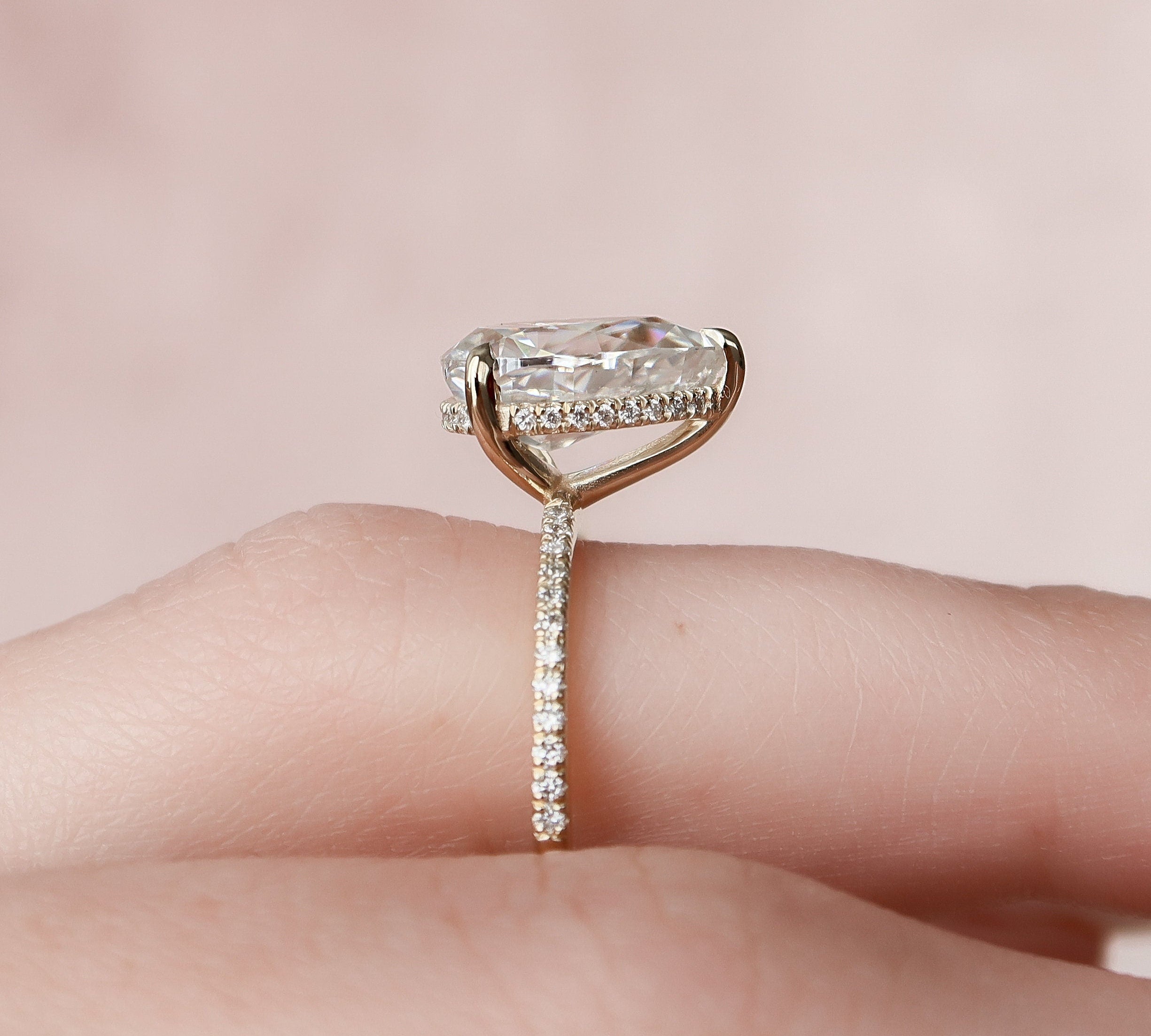 2.5 CT Pear Cut Pave & Hidden Halo Setting Moissanite Engagement Ring 3