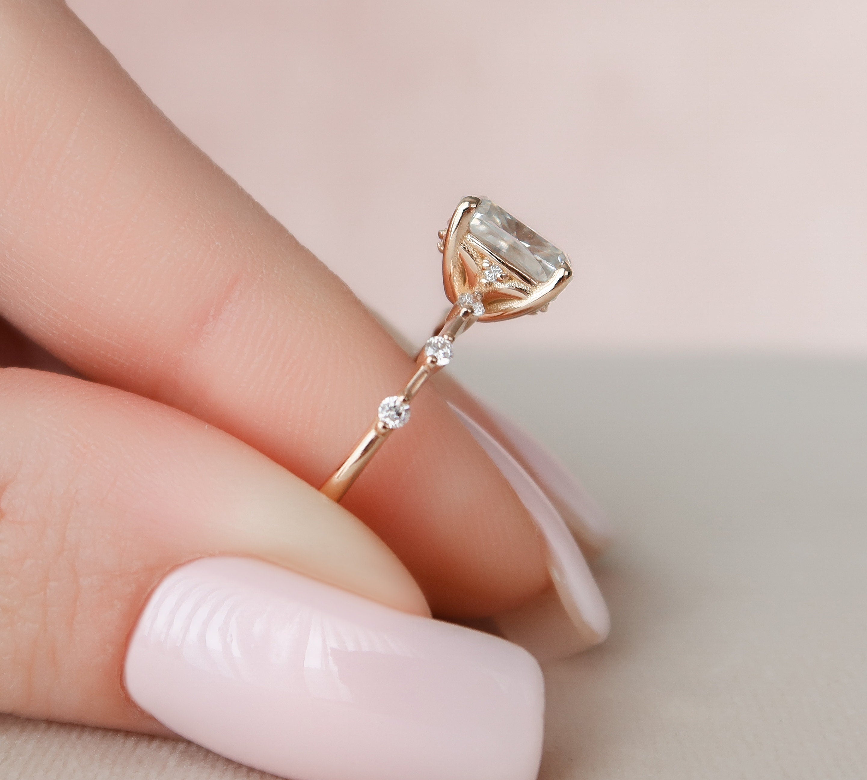 2.0 CT Cushion Dainty Pave Moissanite Engagement Ring 2