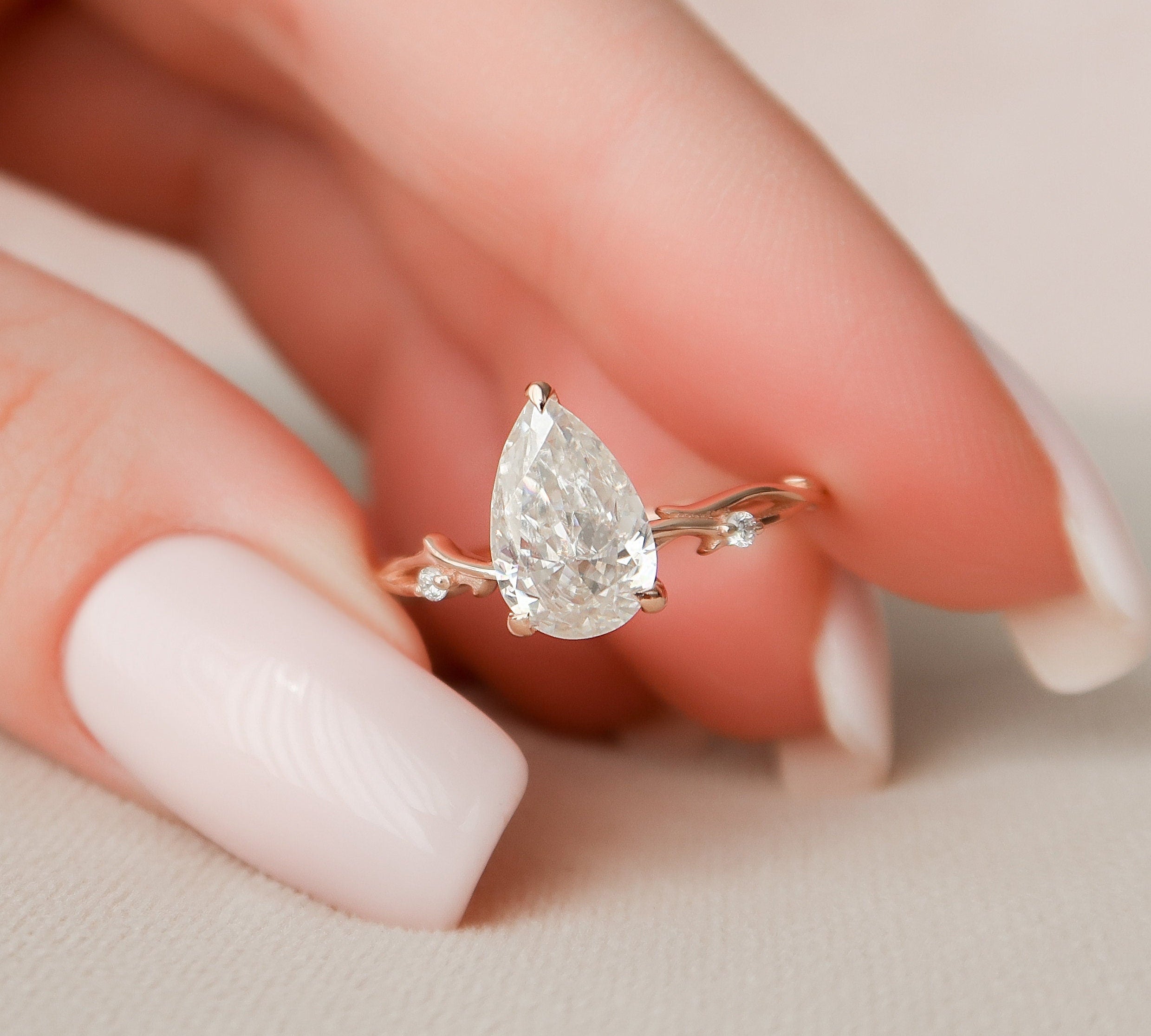 1.5 CT Pear Pave Twisted Moissanite Engagement Ring 1