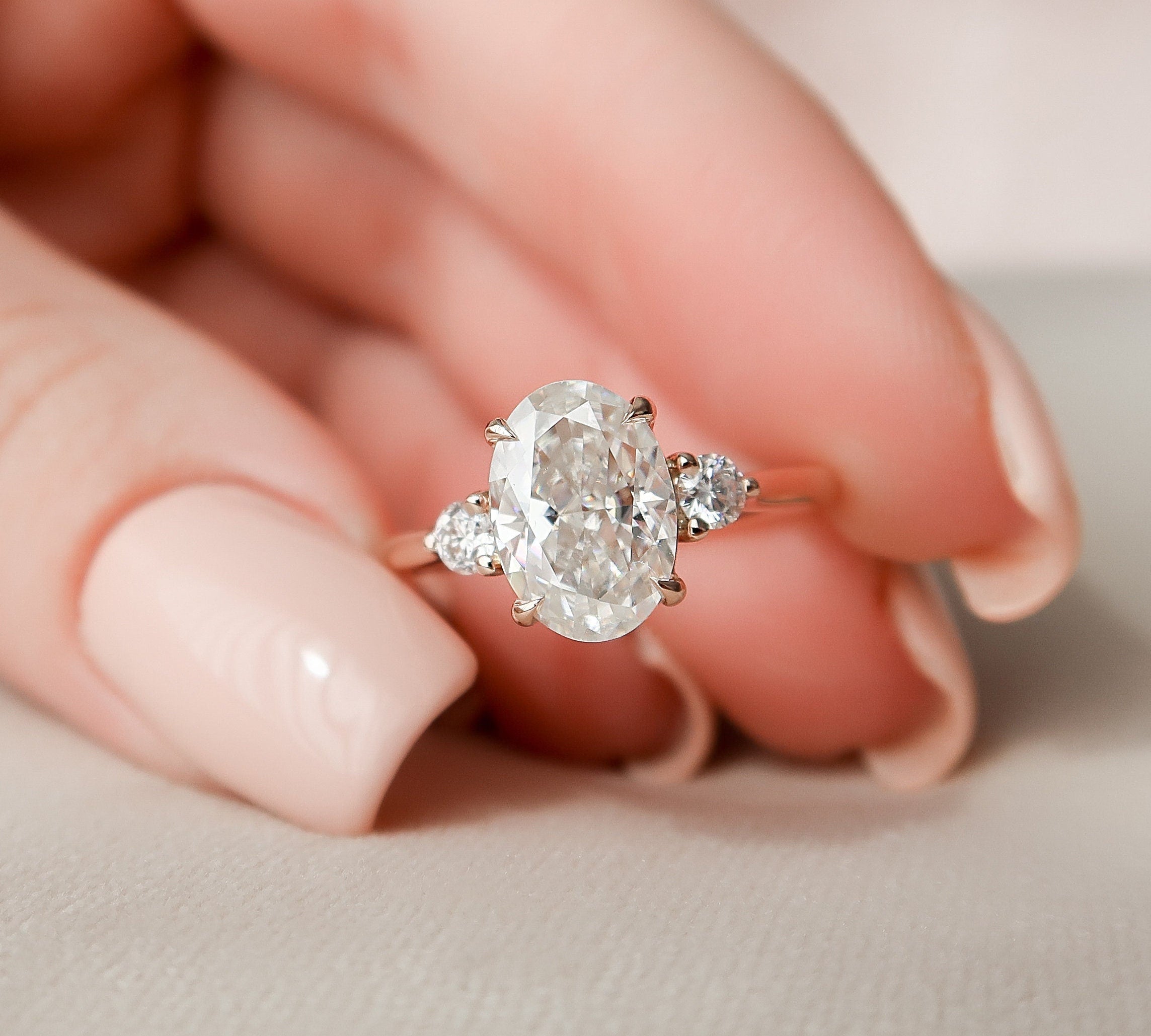 2.0 CT Oval Three Stone & Hidden Halo Moissanite Engagement Ring 1