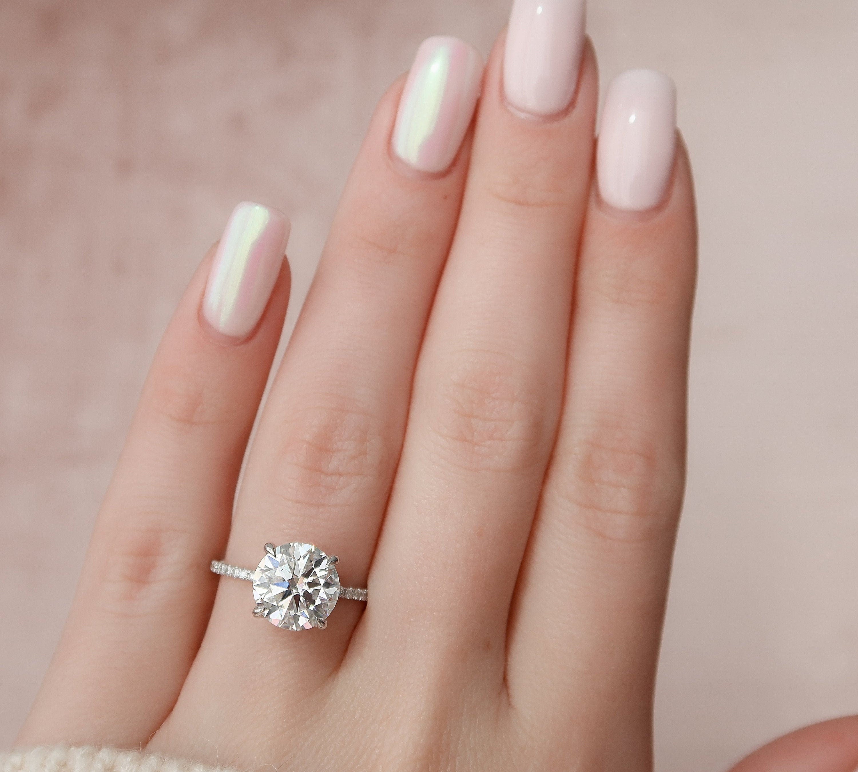 2.5 CT Round Hidden Halo & Pave Setting Moissanite Engagement Ring 3