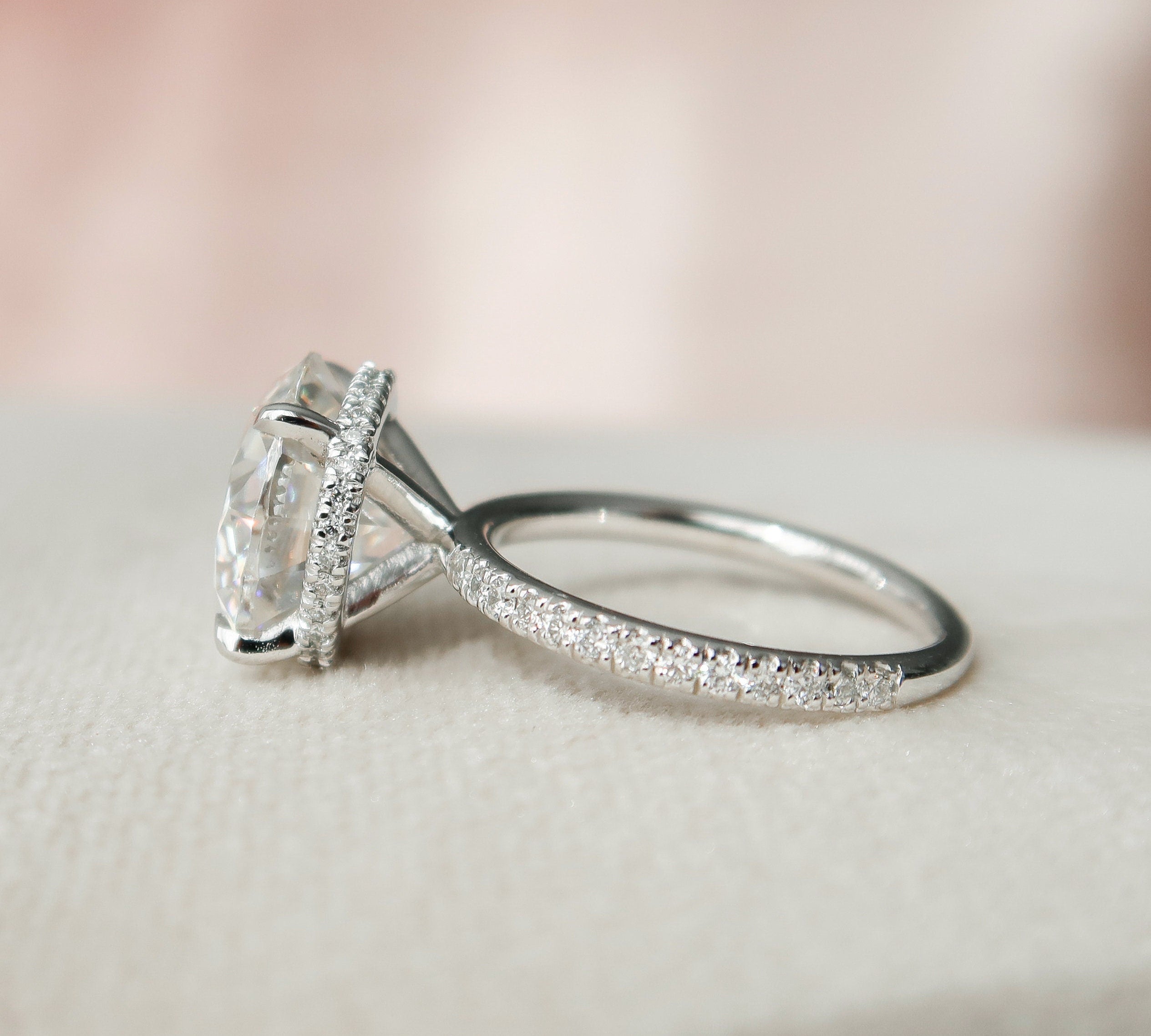 4.5 CT Round Cut Solitaire & Hidden Halo Moissanite Engagement Ring 2