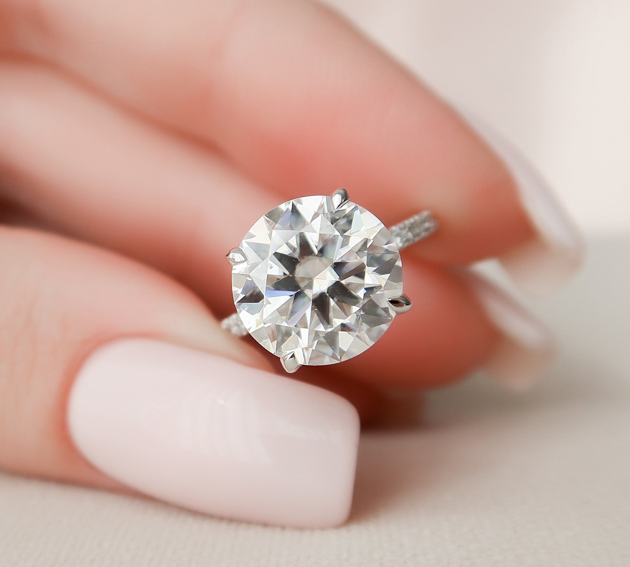 4.5 CT Round Cut Solitaire & Hidden Halo Moissanite Engagement Ring 1