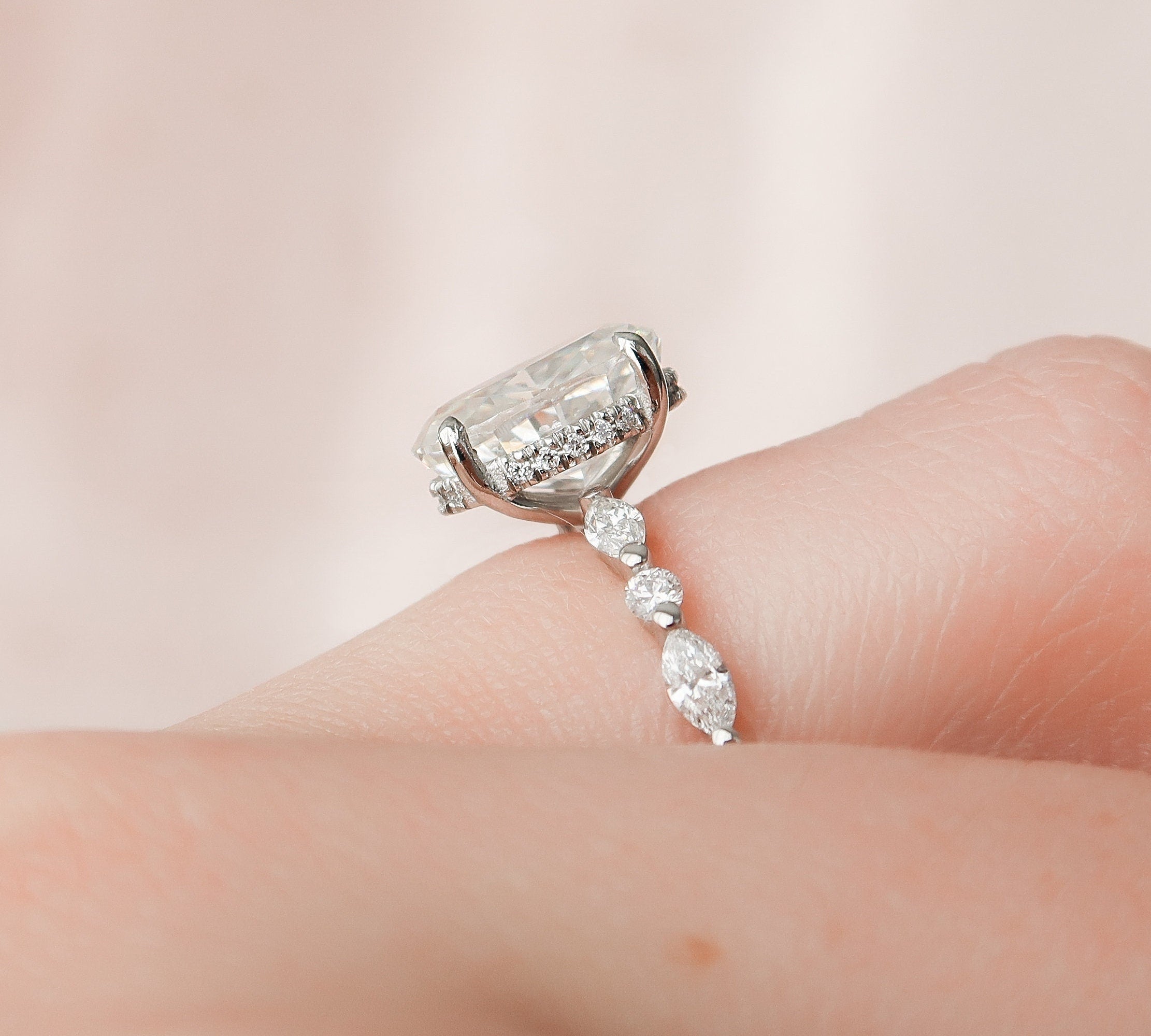 2.0 CT Oval Pave Hidden Halo Moissanite Engagement Ring 3