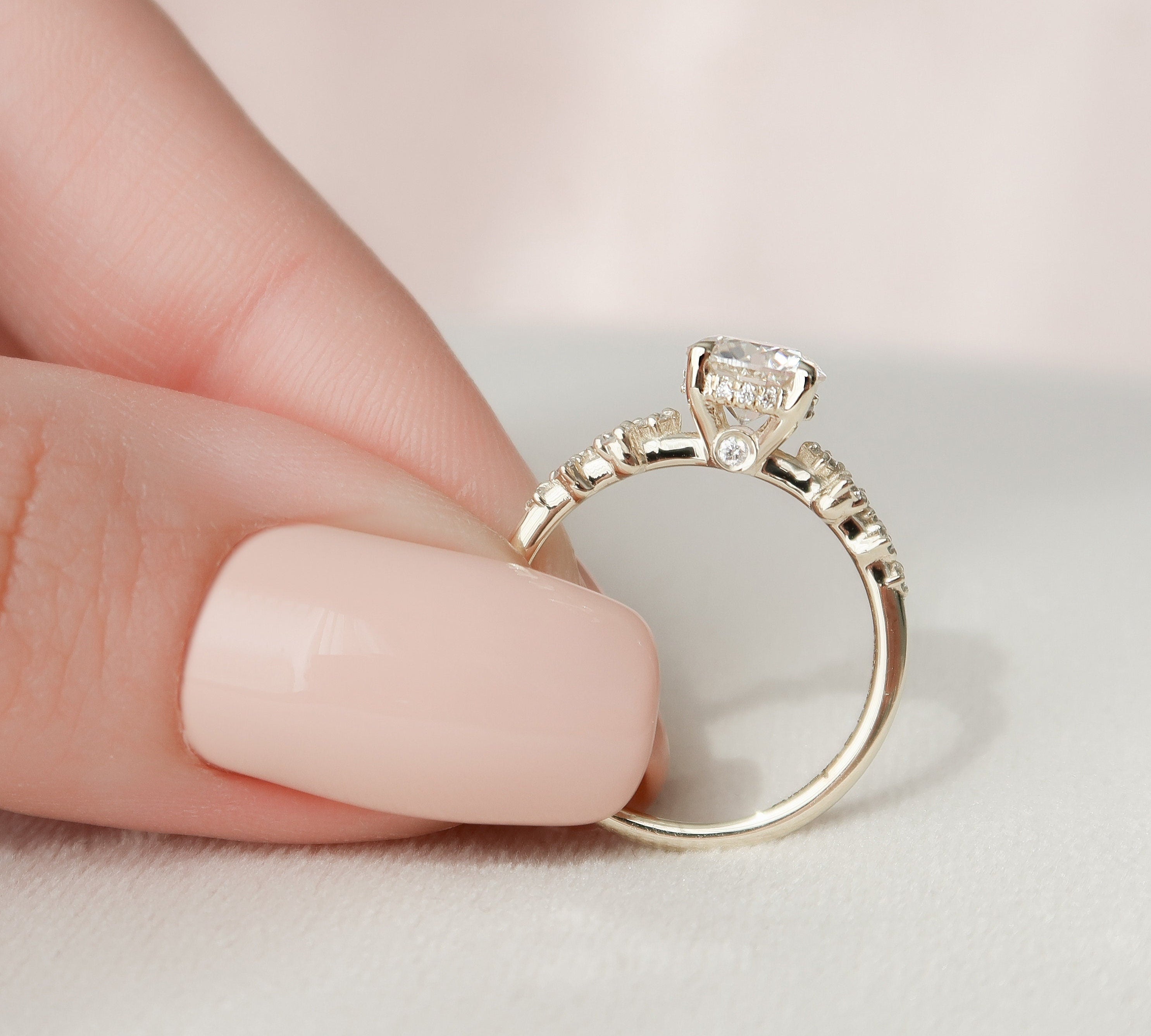 1.0 CT Round Cluster Style Pave Moissanite Engagement Ring 3