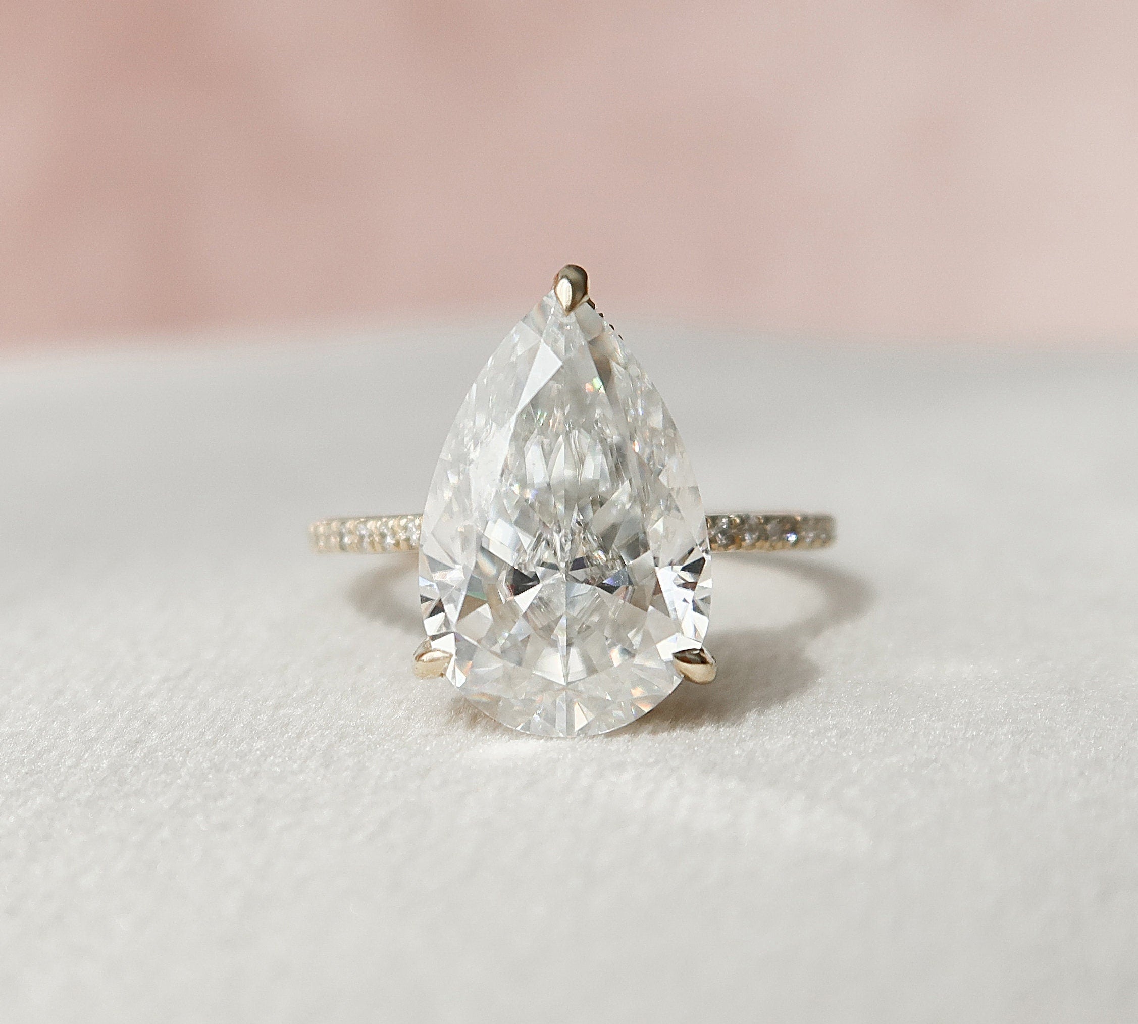 4.5 CT Pear Cut Solitaire & Pave Setting Moissanite Engagement Ring 2