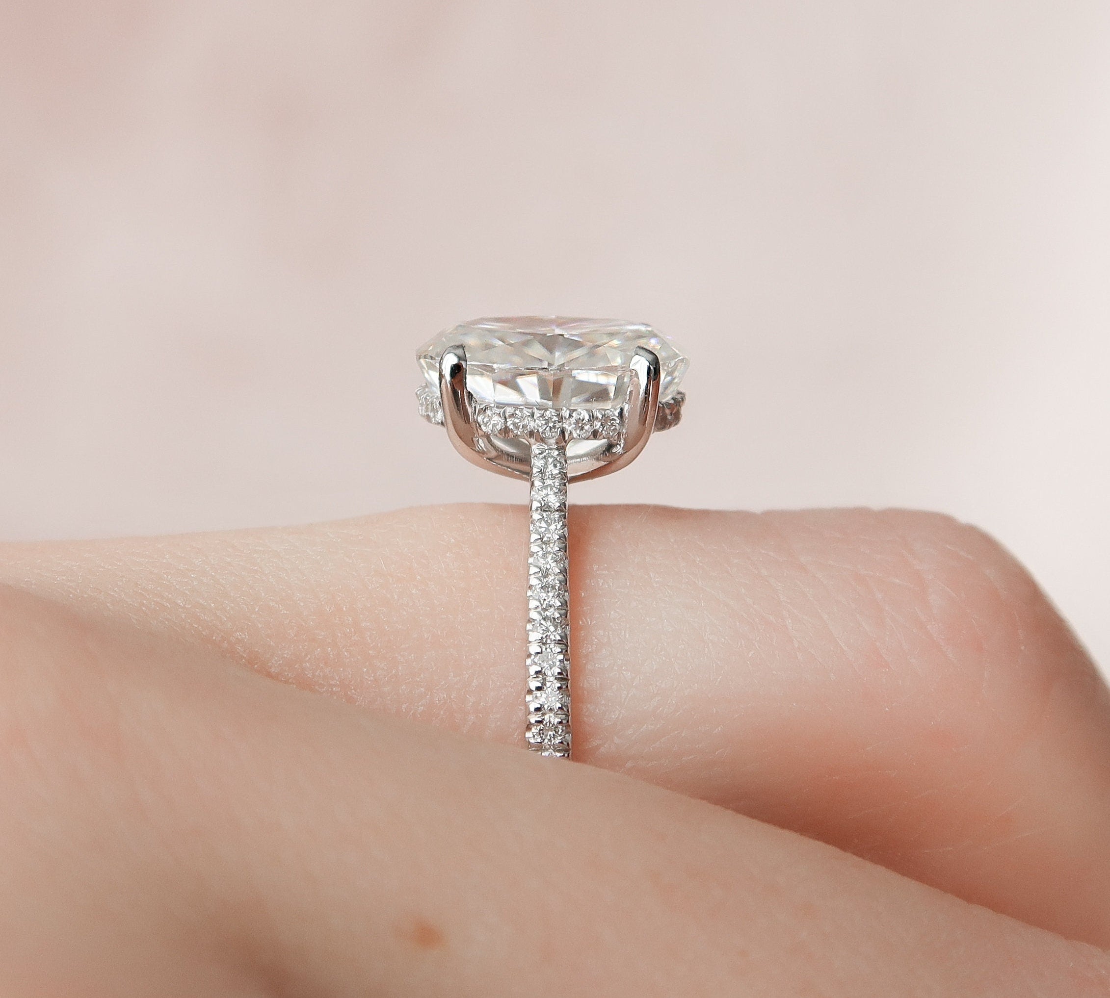 3.0 CT Oval Pave & Hidden Halo Setting Moissanite Engagement Ring 3