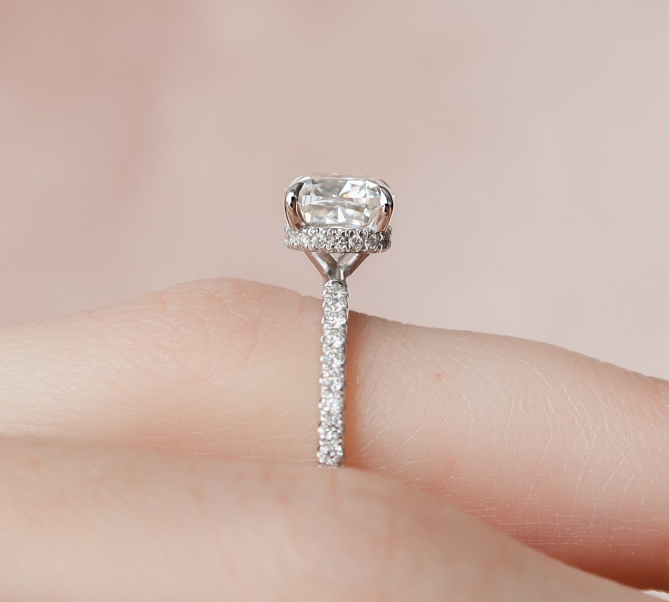 1.5 CT Cushion Hidden Halo & Pave Setting Moissanite Engagement Ring 3