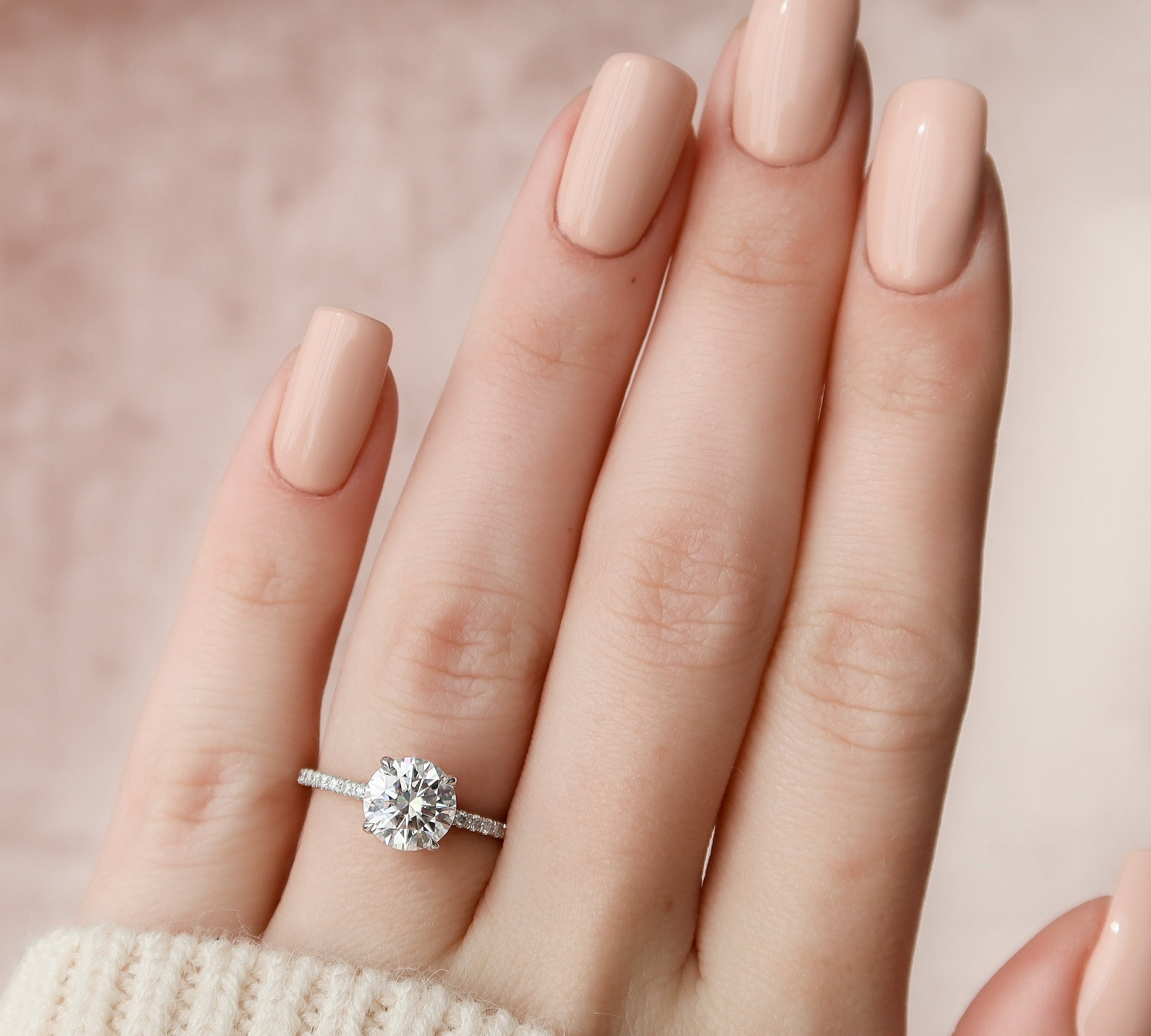 1.5 CT Round Hidden Halo Moissanite Engagement Ring With Pave Setting 3