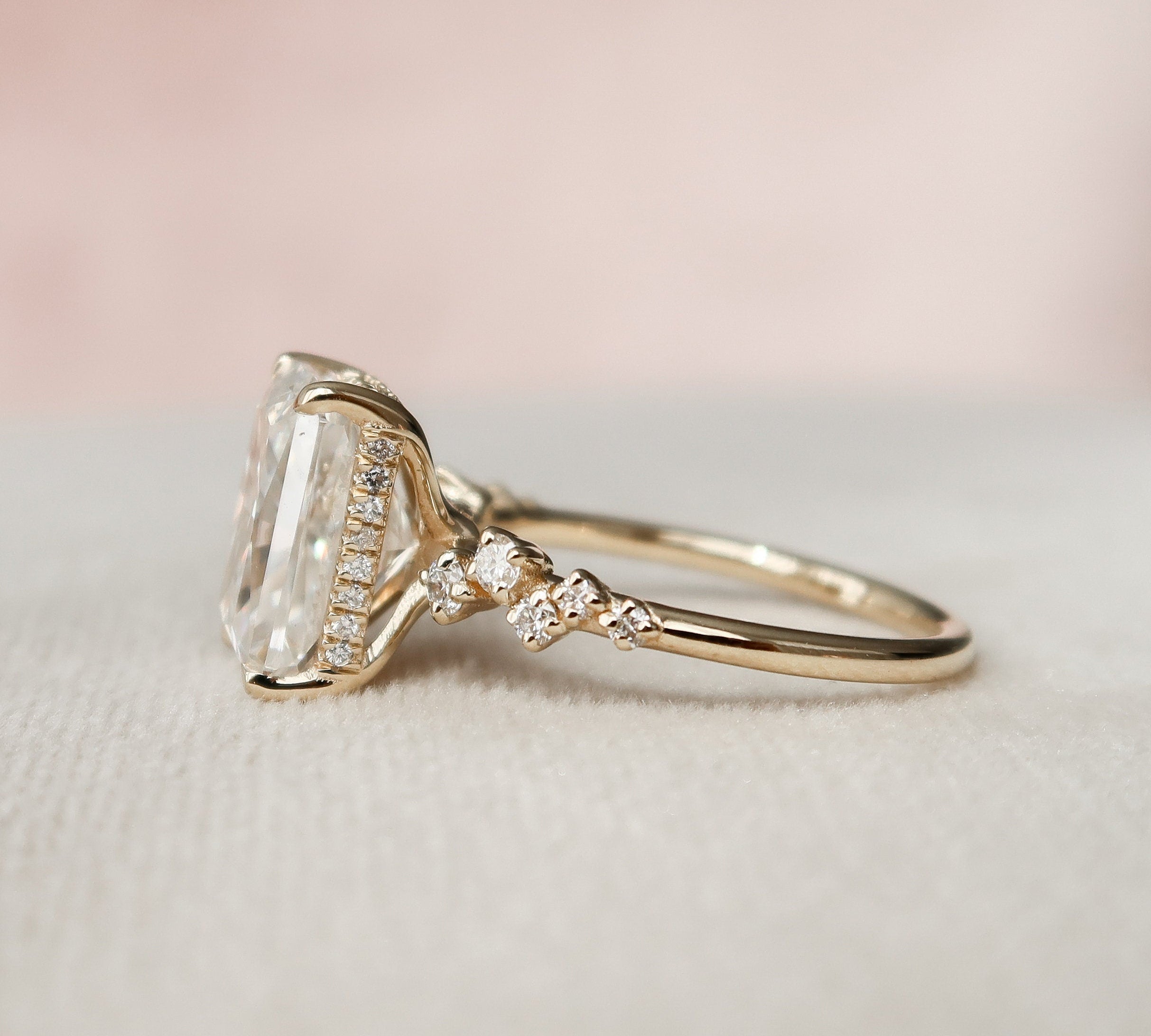 3.5 CT Radiant Cut Cluster Style Moissanite Engagement Ring 3