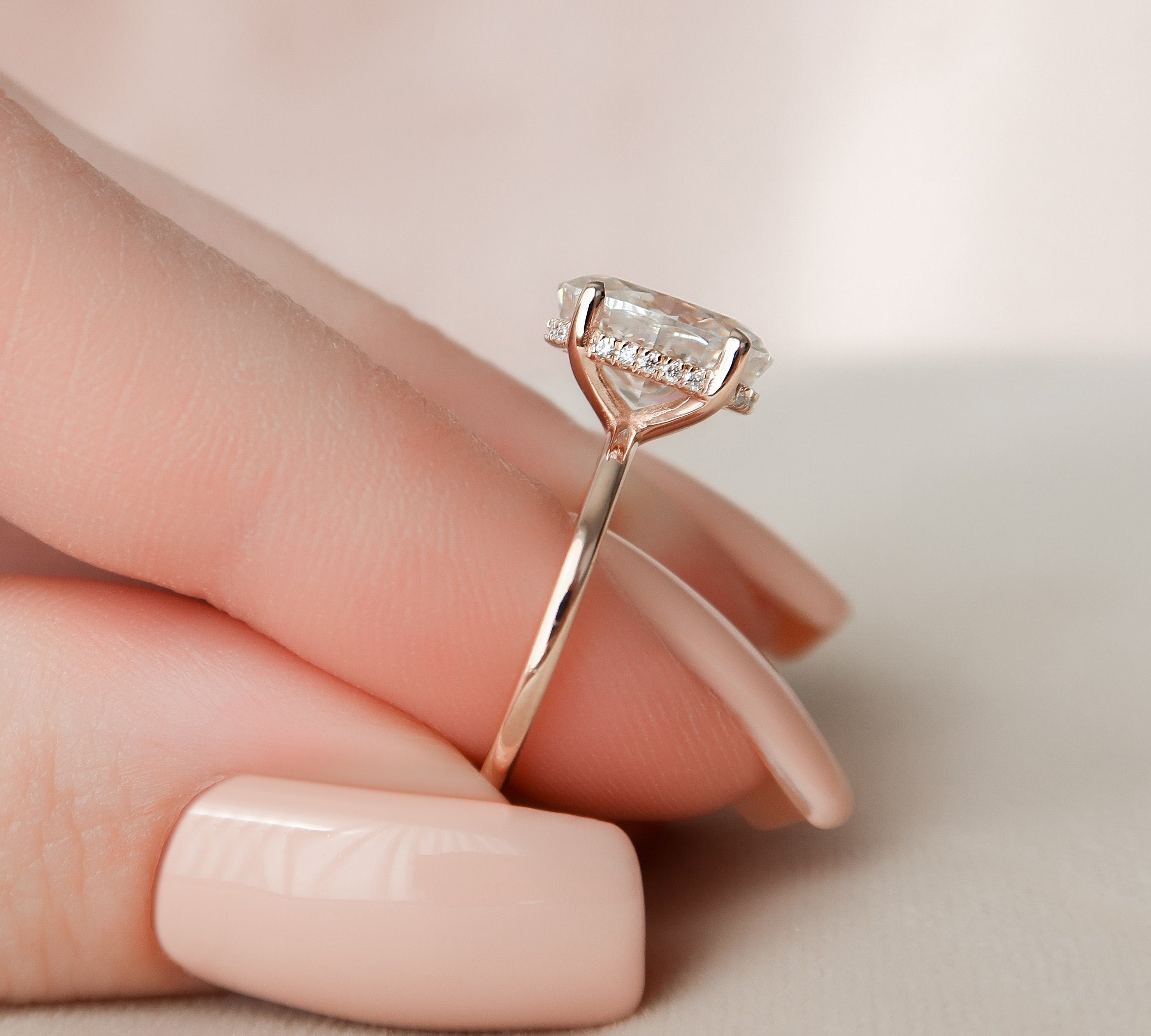 2.0 CT Oval Solitaire & Hidden Halo Moissanite Engagement Ring 2