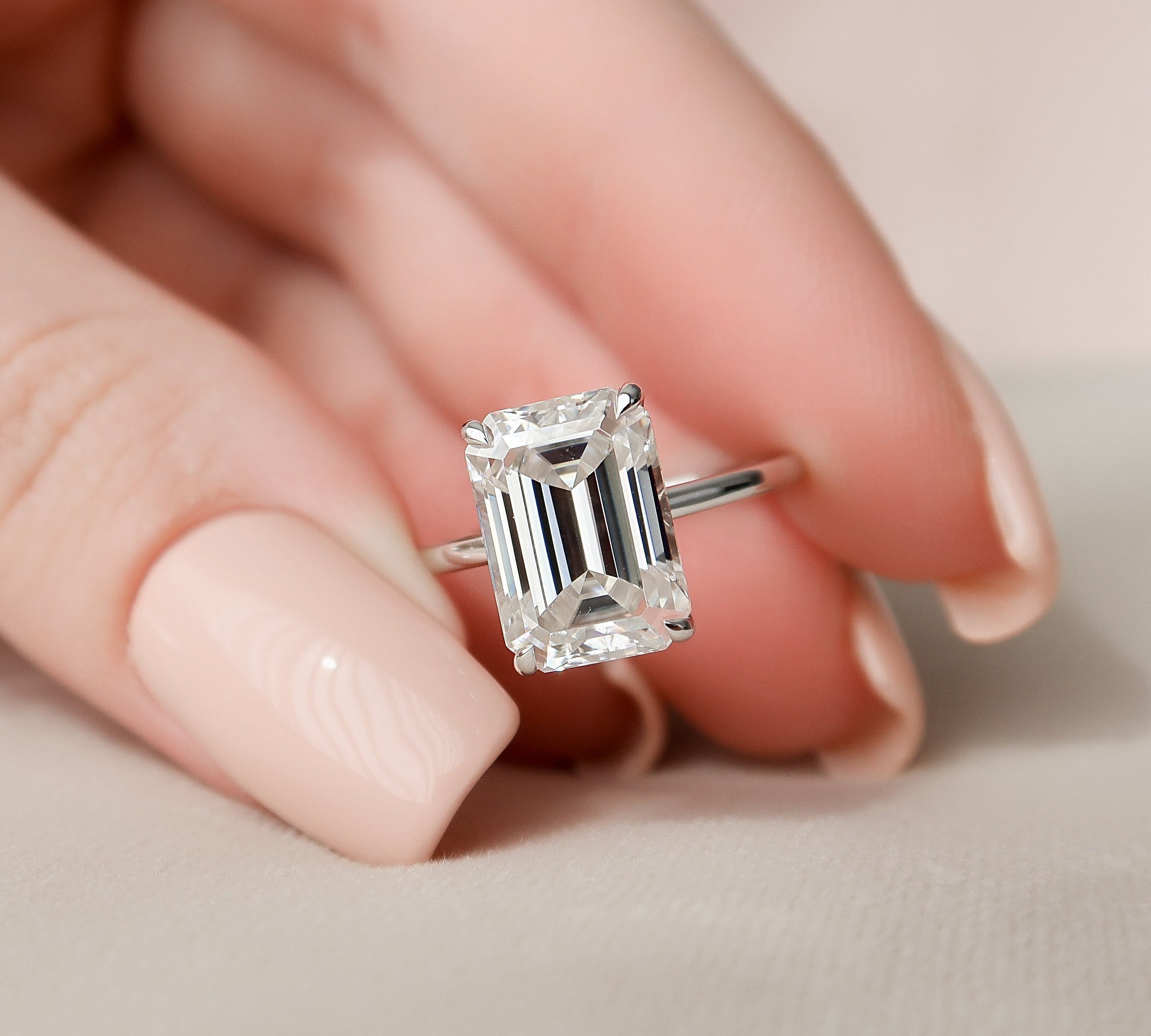5.0 CT Emerald Cut Solitaire Style Moissanite Engagement Ring 1