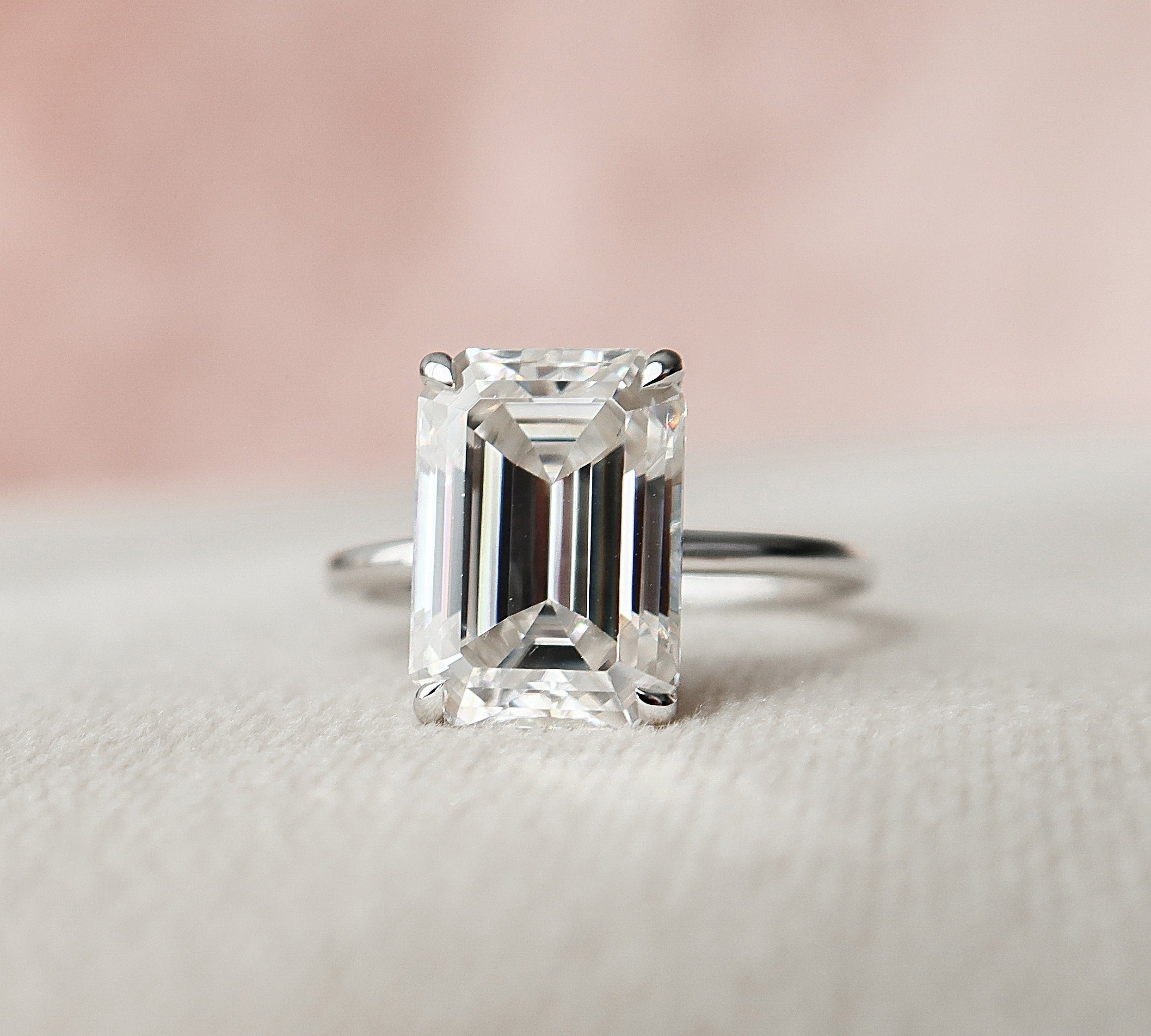 5.0 CT Emerald Cut Solitaire Style Moissanite Engagement Ring 2