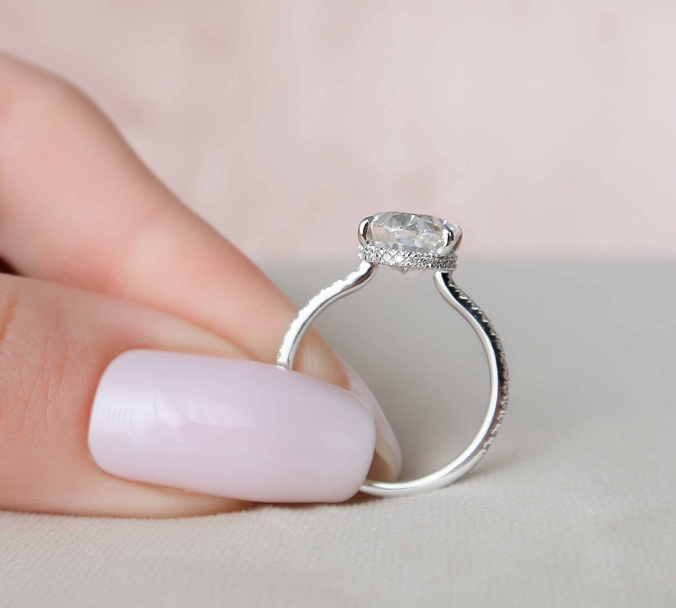 3.5 CT Oval Cut Pave Setting Moissanite Engagement Ring 3