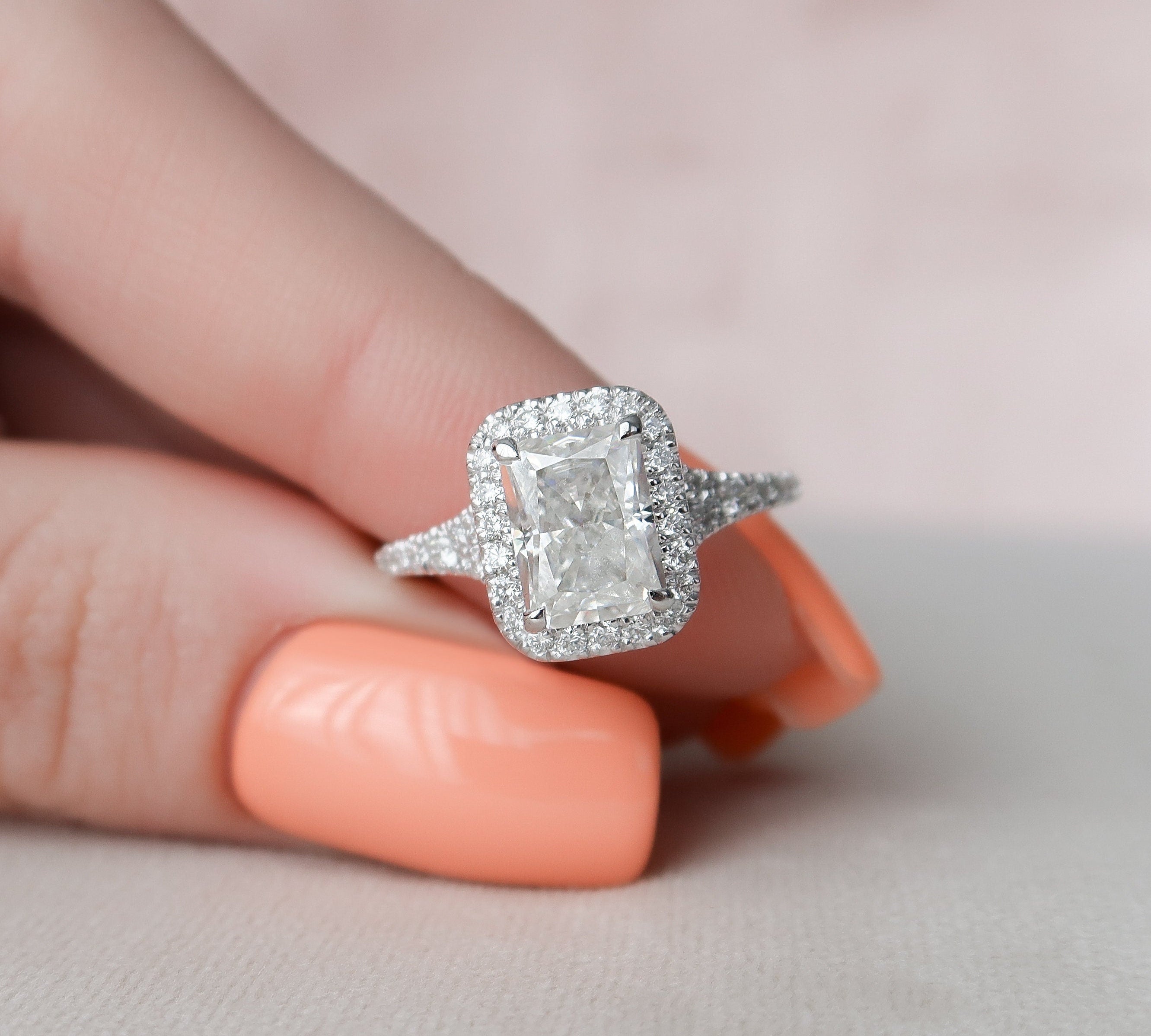 3.50 CT Radiant Halo & Split Shank Moissanite Engagement Ring 2