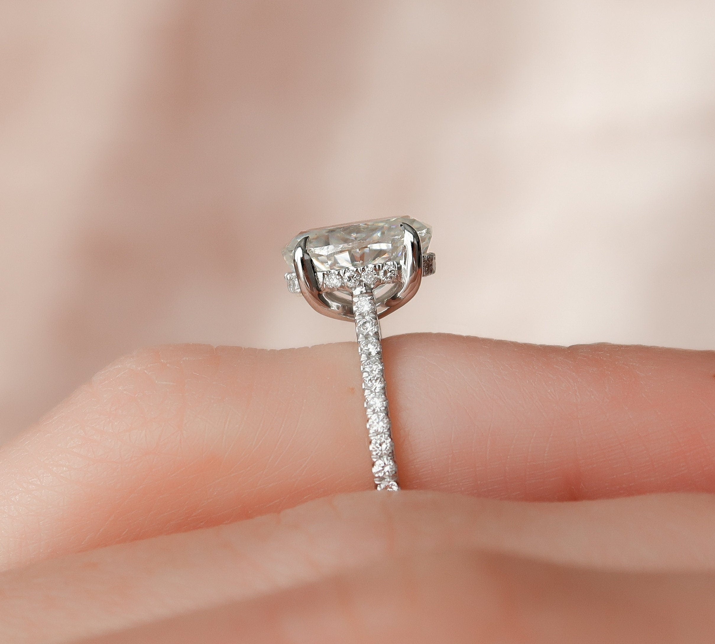 2 CT Oval Cut Moissanite Engagement Ring With Pave Setting 3