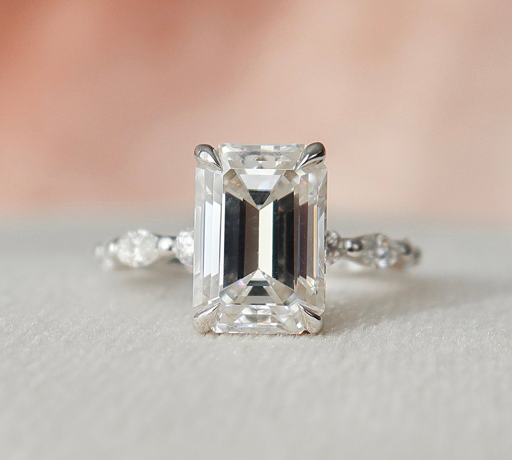 3.0 CT Emerald Solitaire & Hidden Halo Setting Moissanite Engagement Ring 3