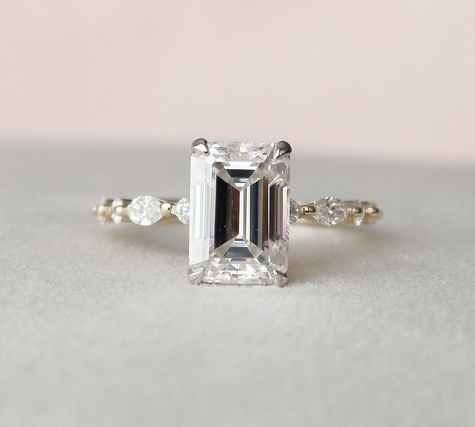 3.0 CT Emerald Solitaire & Hidden Halo Setting Moissanite Engagement Ring 2