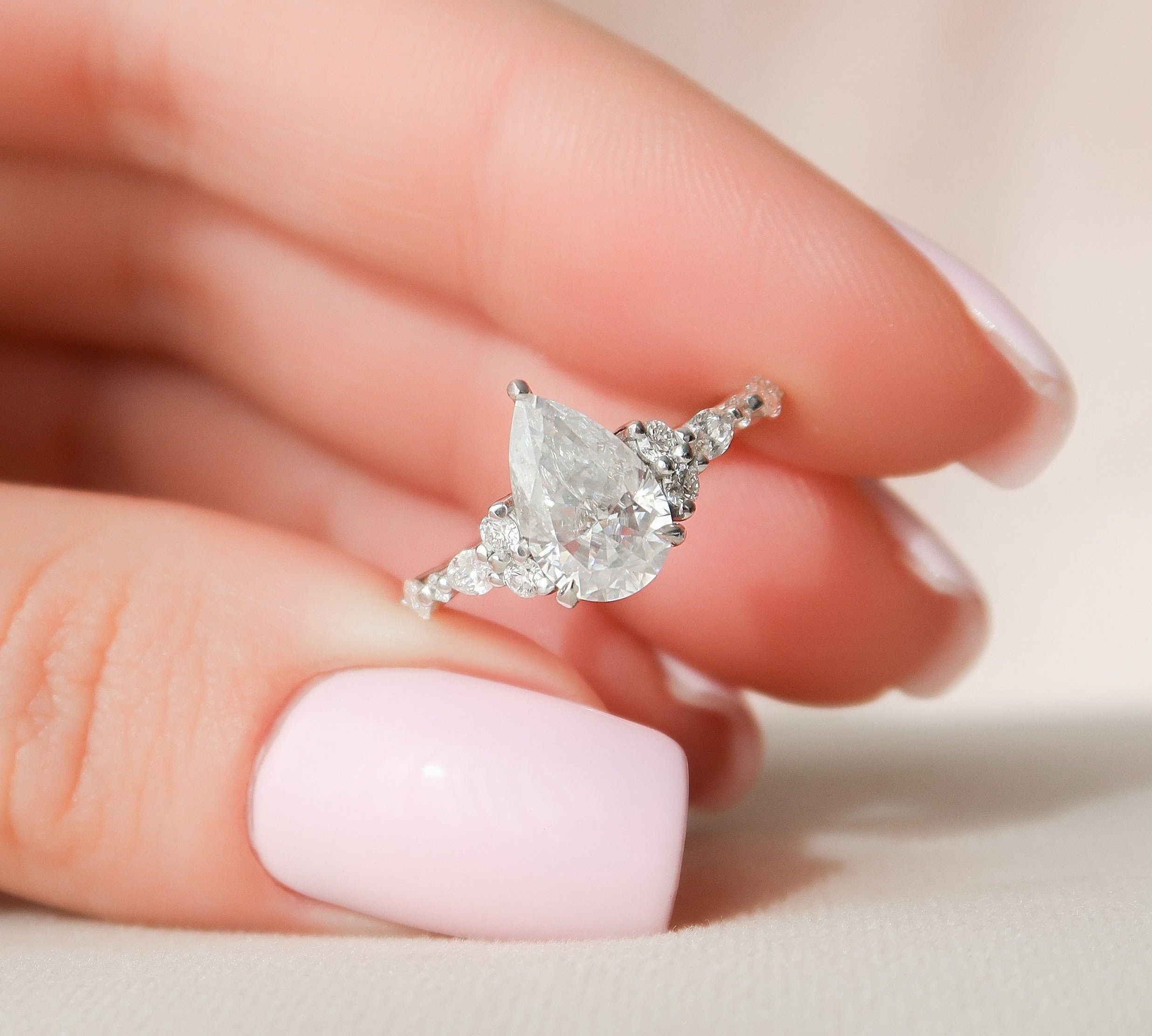 1.50 CT Pear Cluster Moissanite Engagement Ring 1