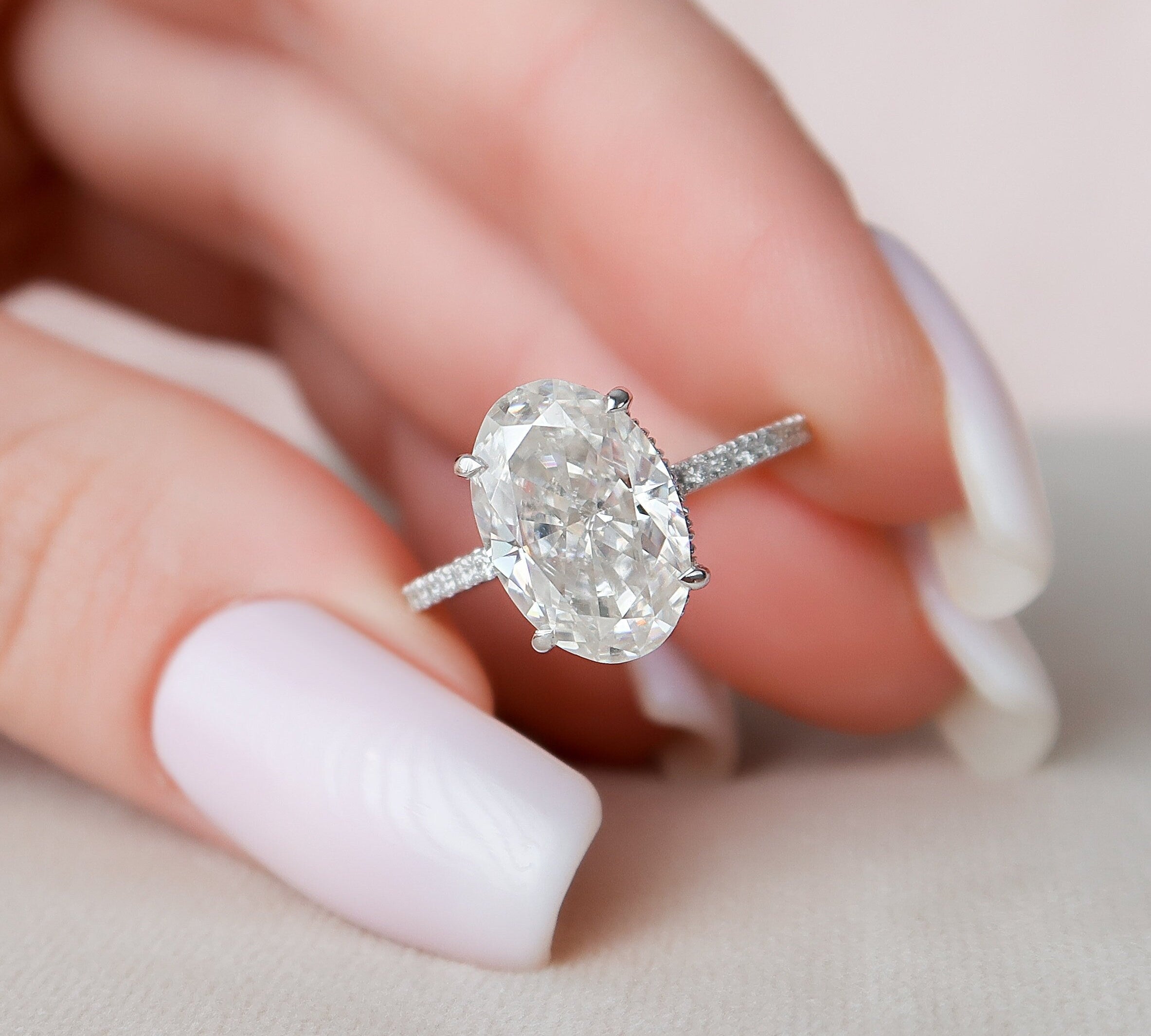 3.5 CT Oval Cut Pave Setting Moissanite Engagement Ring 1