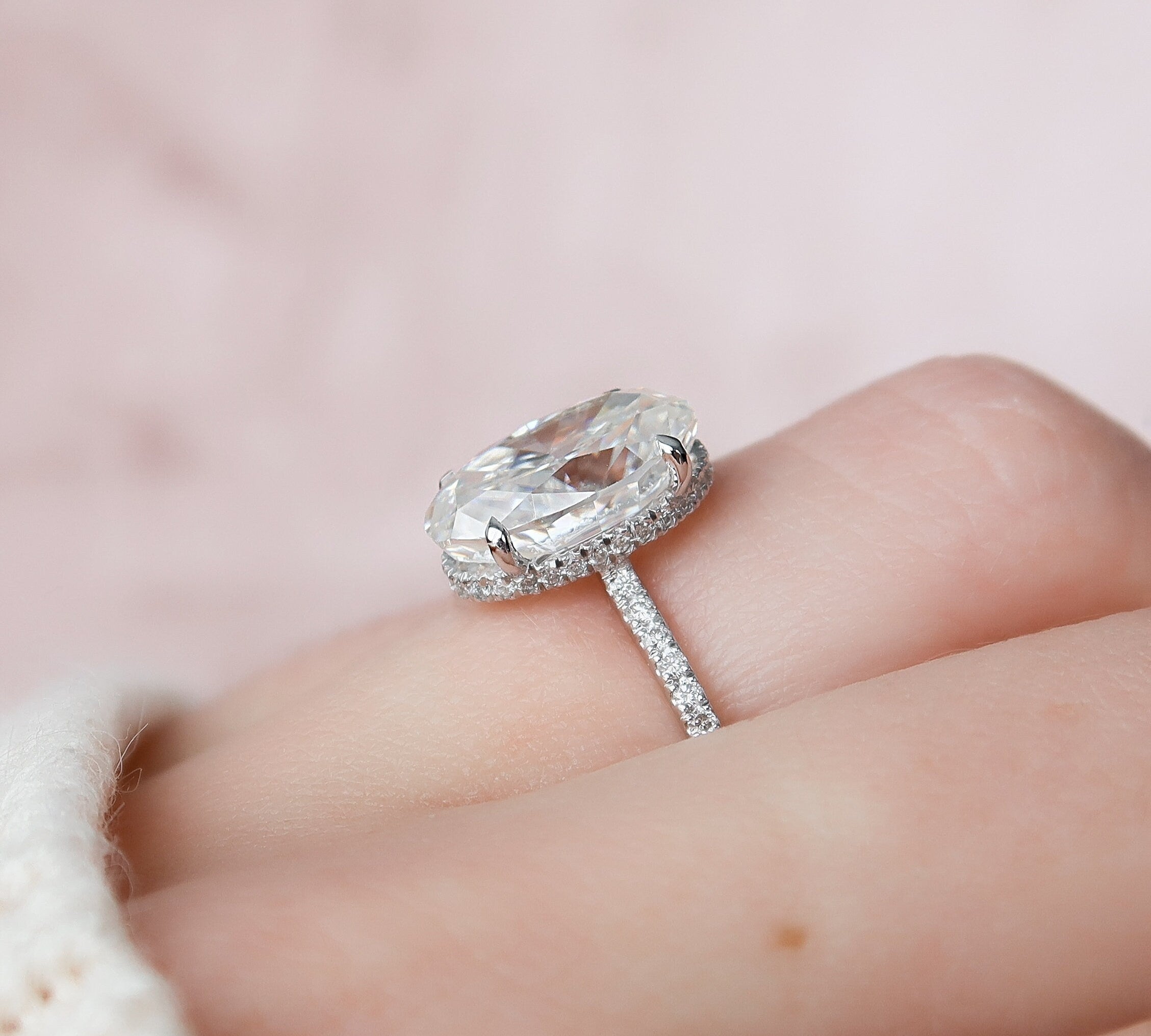 3.5 CT Oval Cut Pave Setting Moissanite Engagement Ring 2