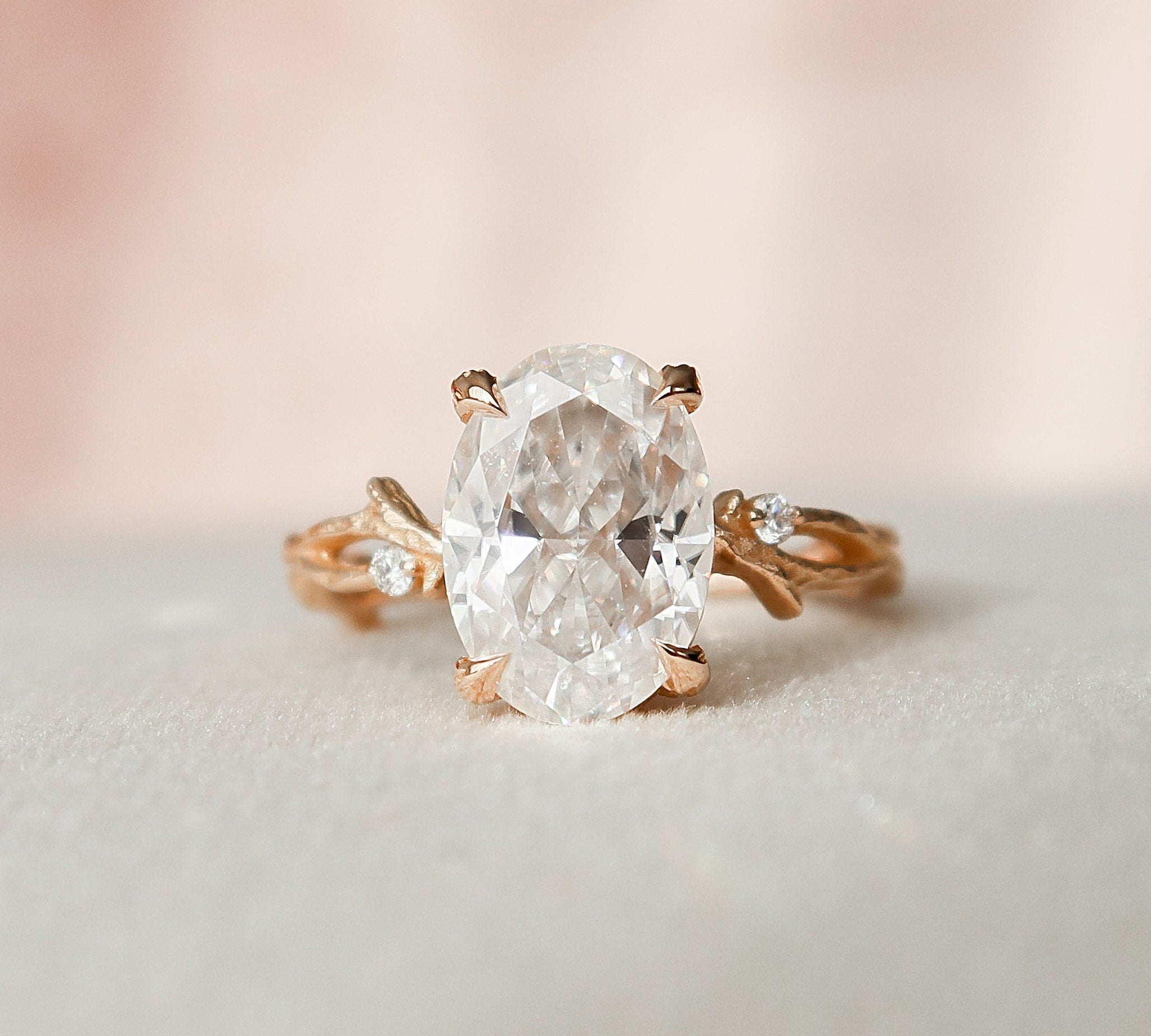 2.0 CT Oval Cut Twig Style Moissanite Engagement Ring 3