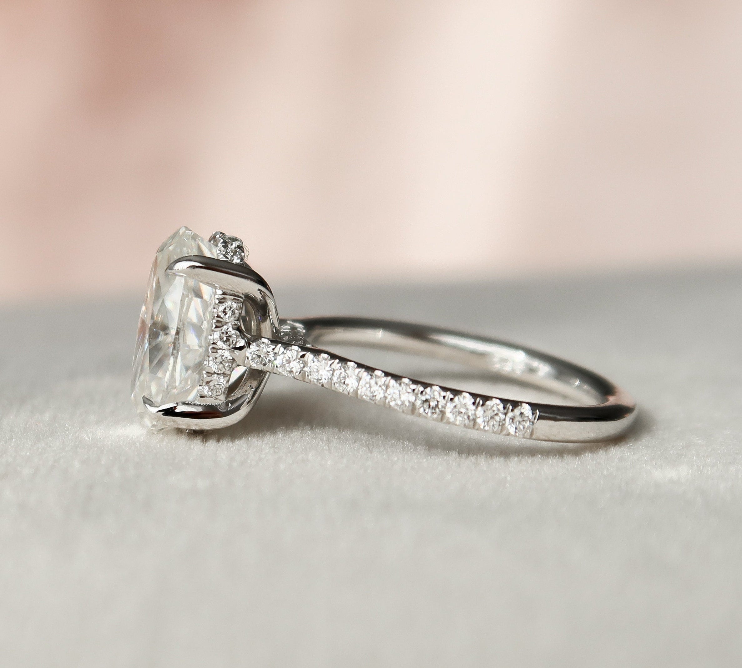 2 CT Oval Cut Moissanite Engagement Ring With Pave Setting 2