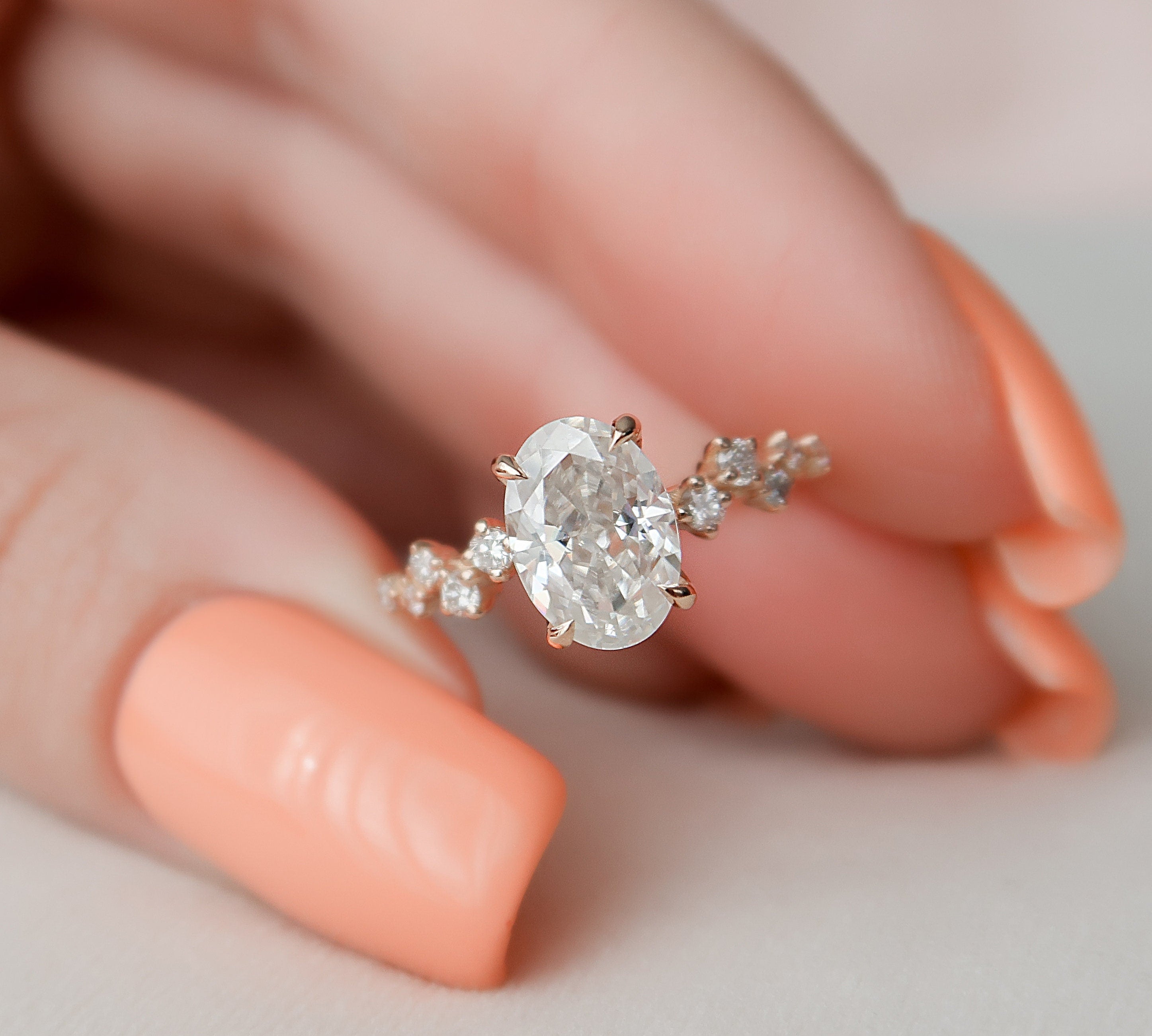 1.5 CT Oval Pave Moissanite Engagement Ring With Hidden Halo Setting 1