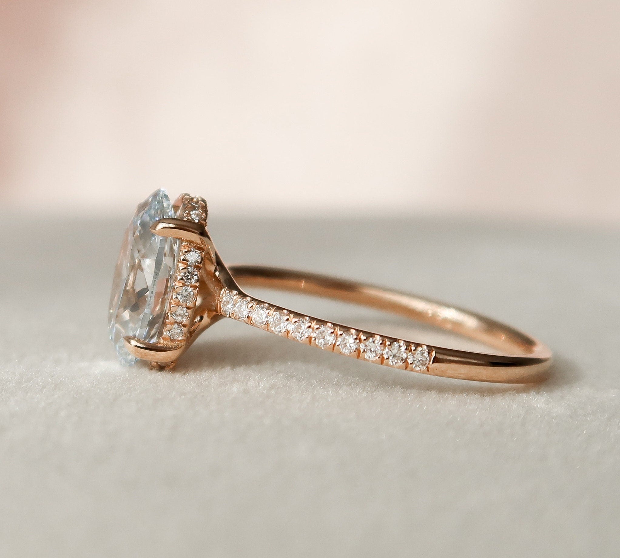 2.0 CT Oval Pave & Hidden Halo Style Moissanite Engagement Ring 3