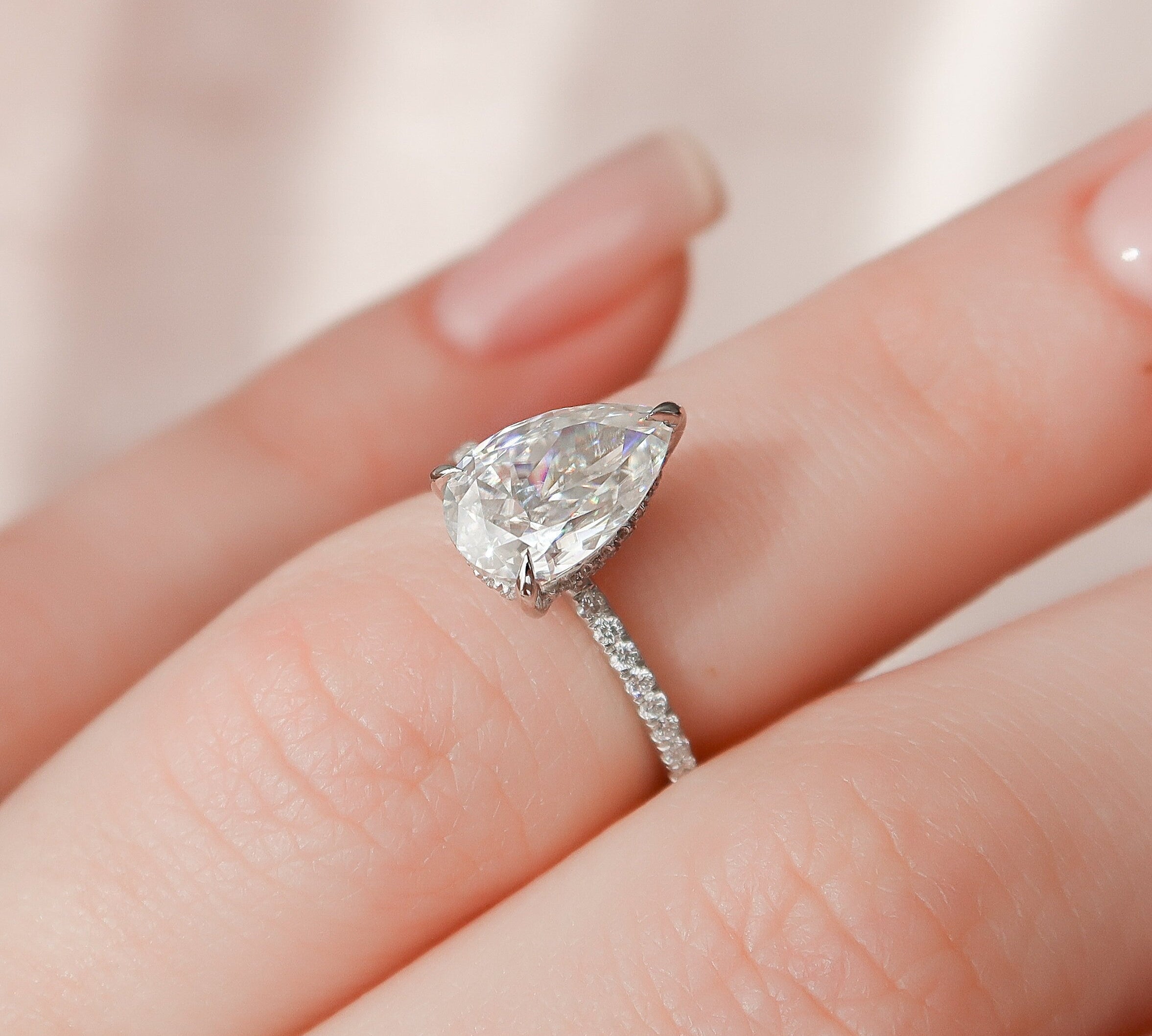 1.50 CT Pear Pave Setting Moissanite Engagement Ring 2