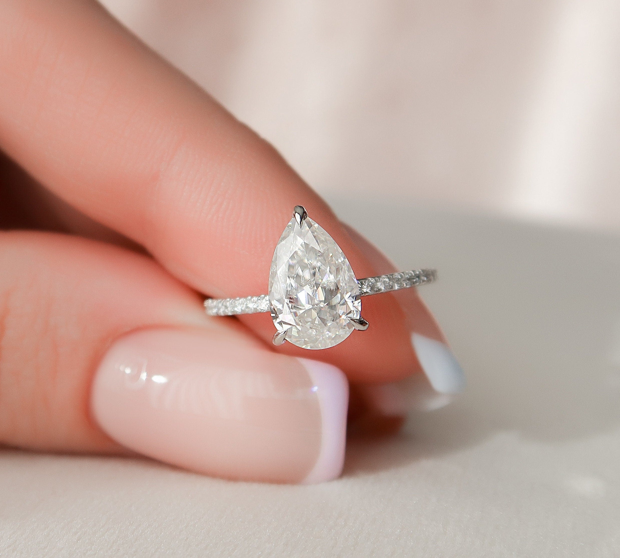 1.50 CT Pear Pave Setting Moissanite Engagement Ring 1