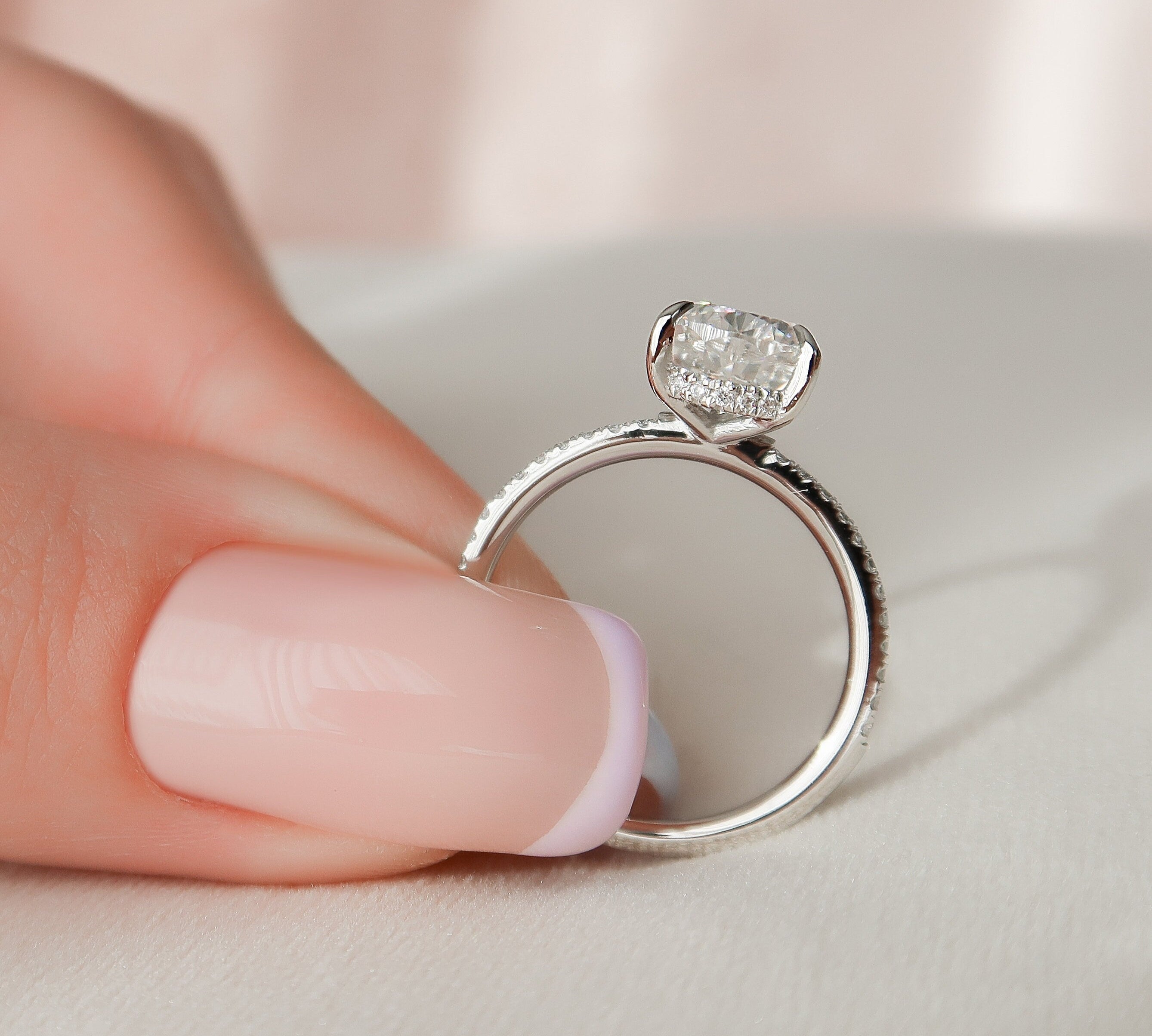 1.50 CT Pear Pave Setting Moissanite Engagement Ring 3