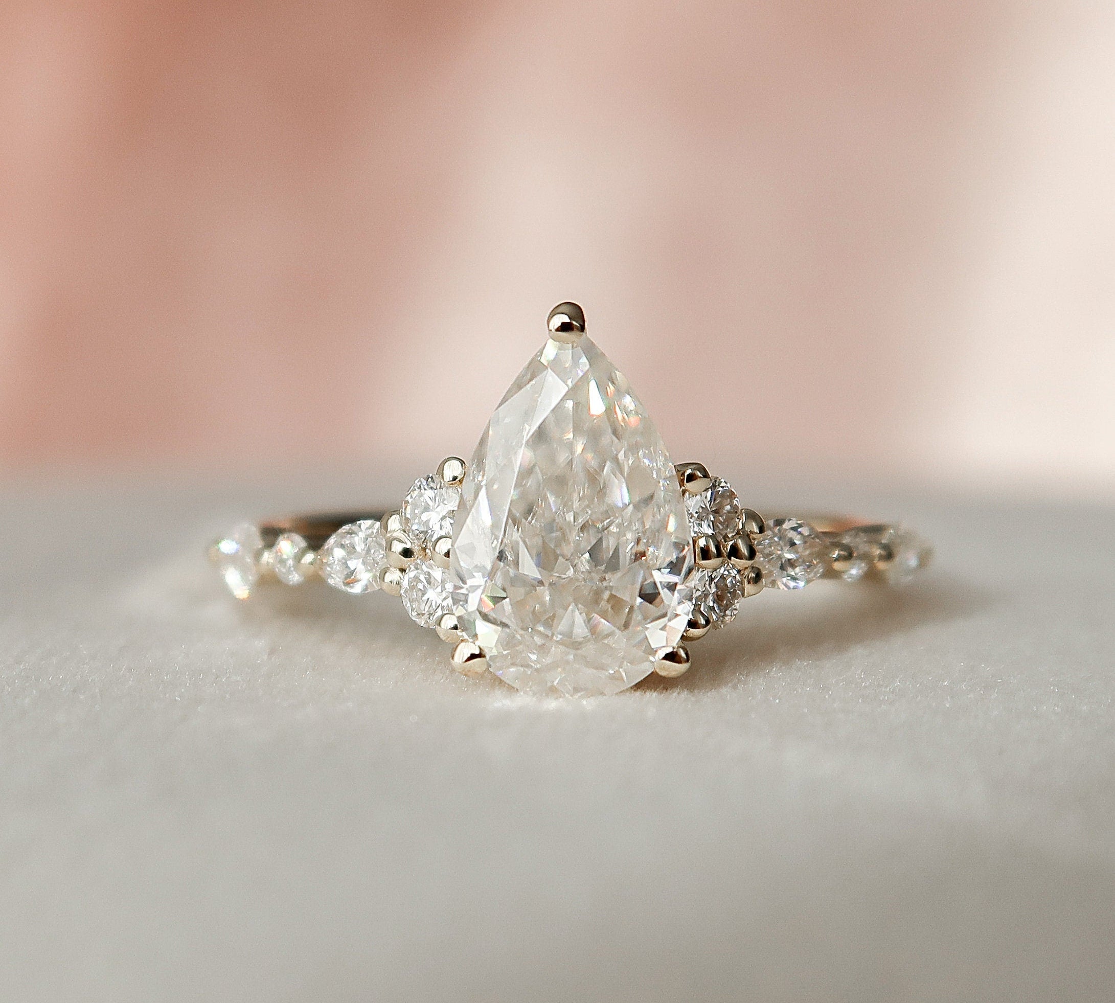 1.50 CT Pear Cluster Moissanite Engagement Ring 3