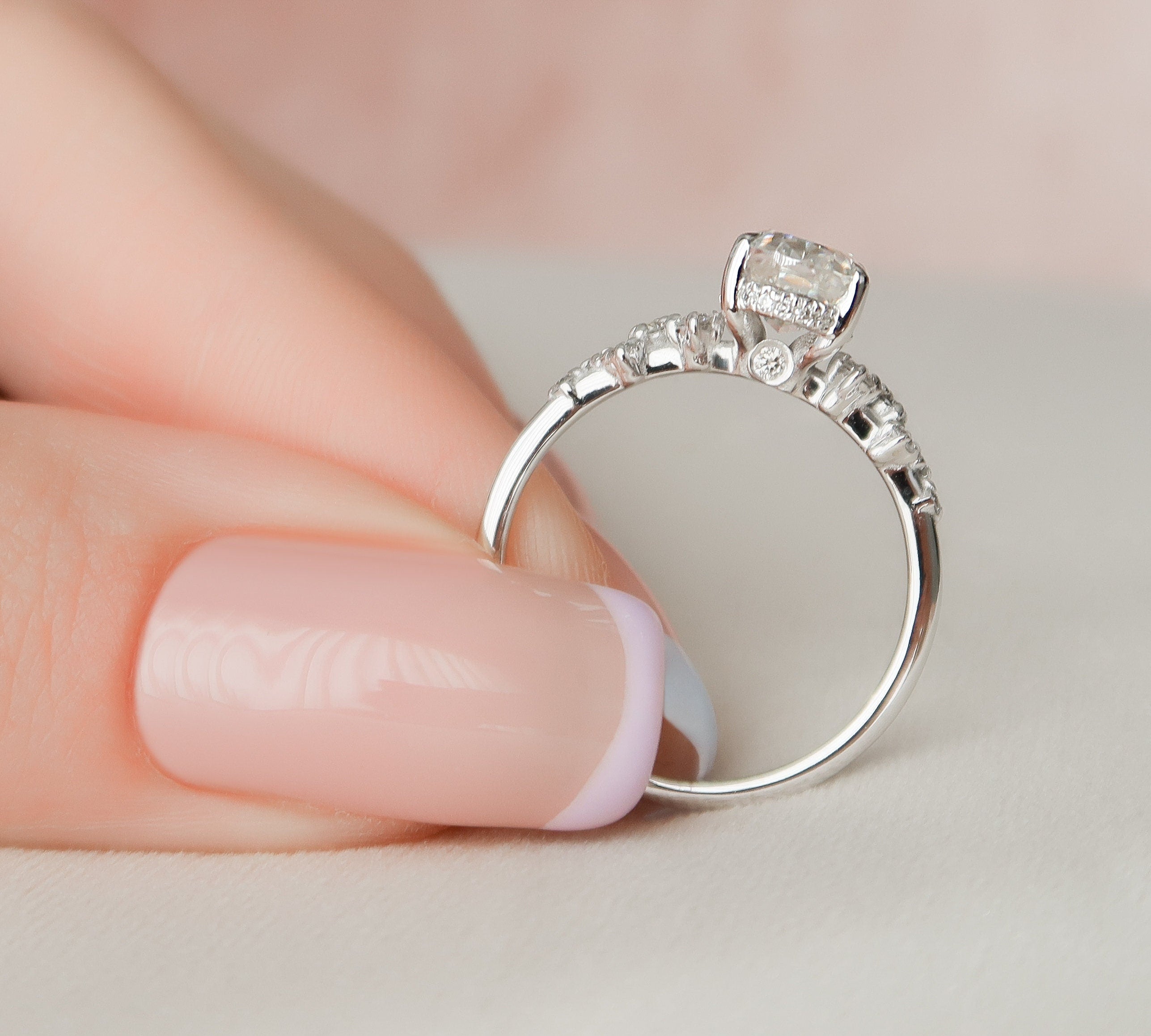 1.5 CT Oval Pave Moissanite Engagement Ring With Hidden Halo Setting 3