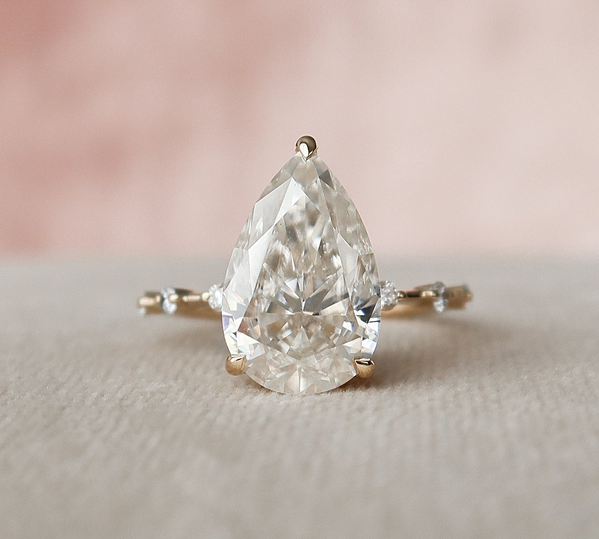 3.5 CT Pear Cut Dainty Pave Moissanite Engagement Ring 2