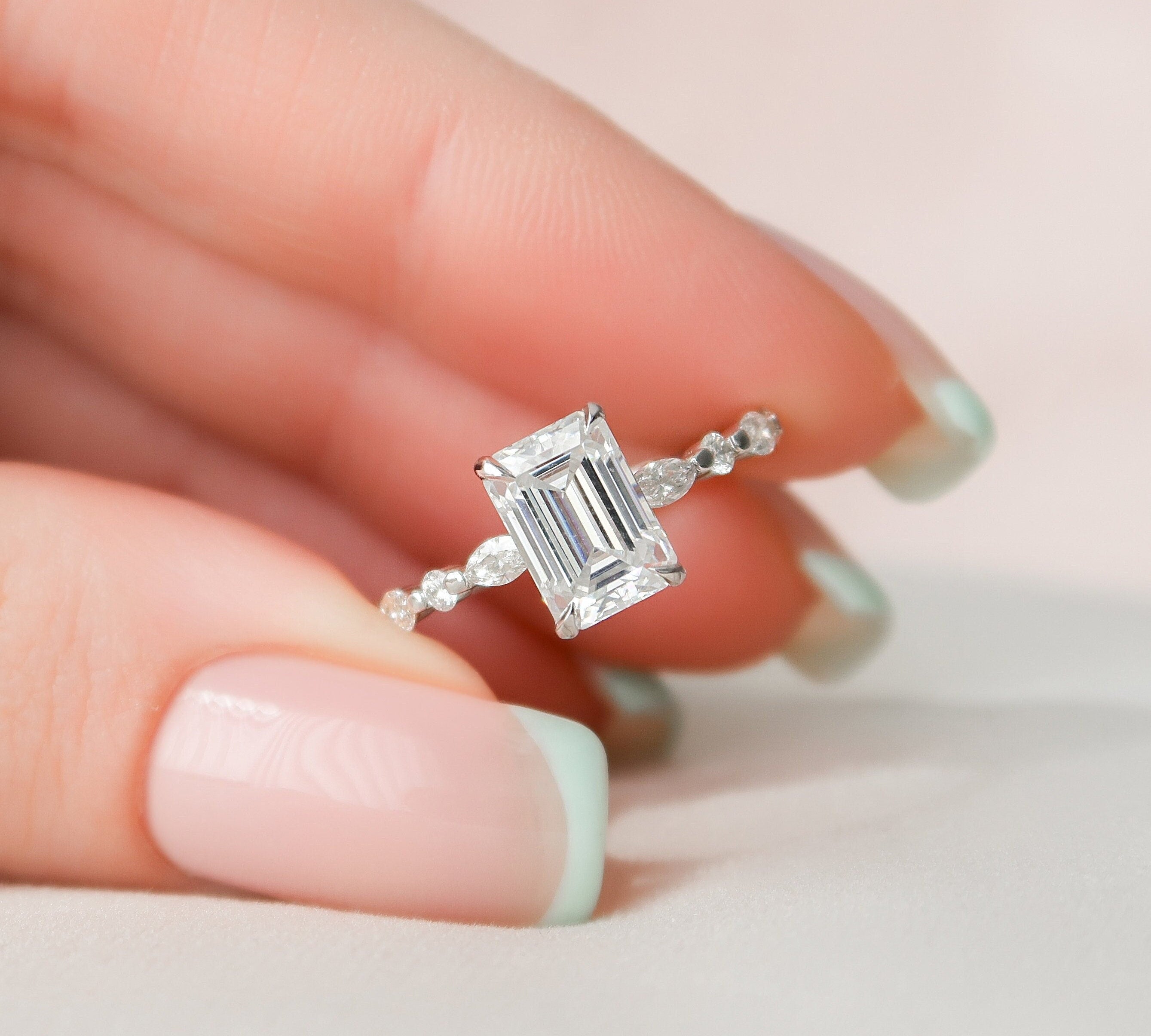 2.0 Emerald Hidden Halo & Pave Setting Moissanite Engagement Ring 1