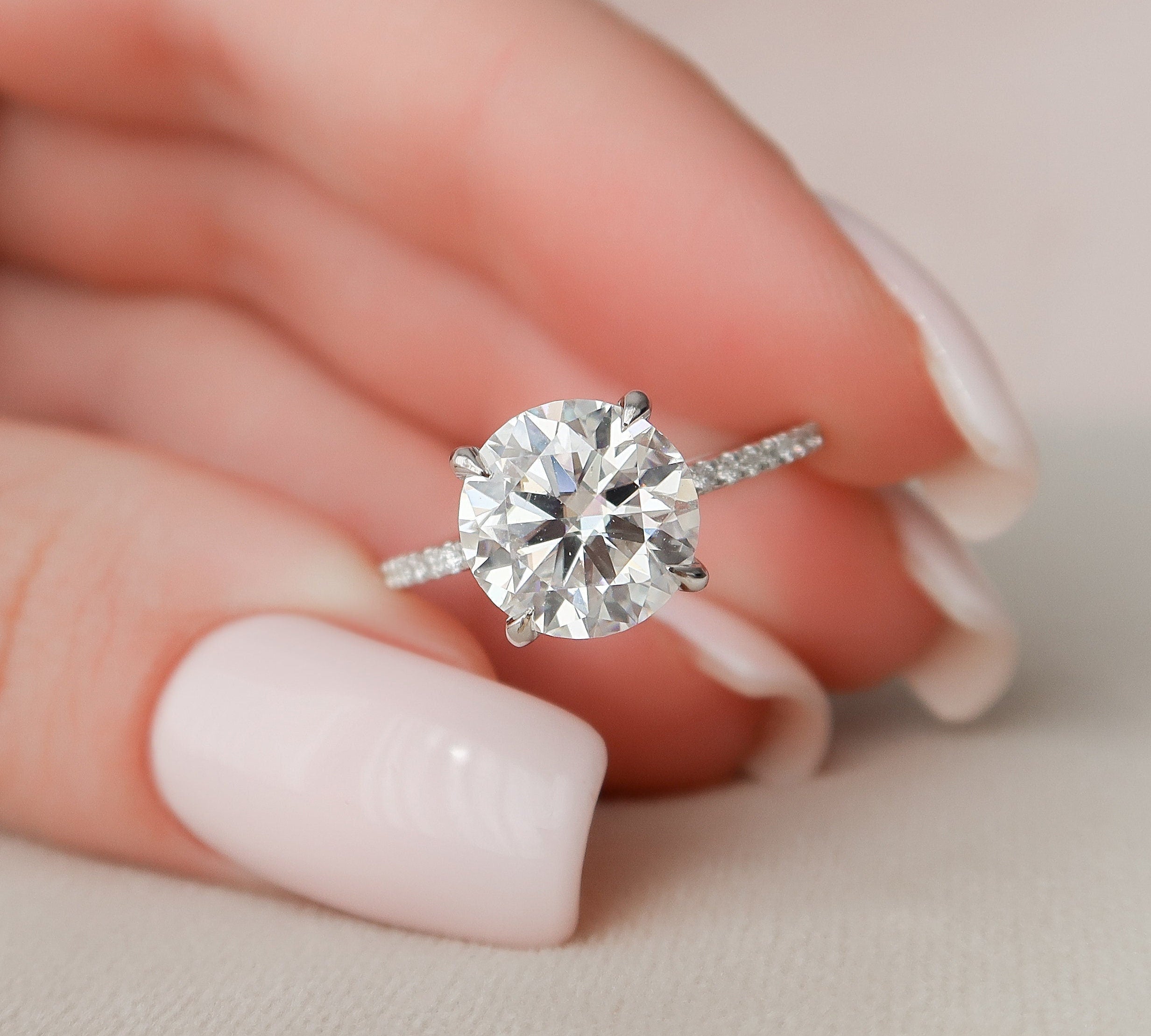 2.5 CT Round Hidden Halo & Pave Setting Moissanite Engagement Ring 1