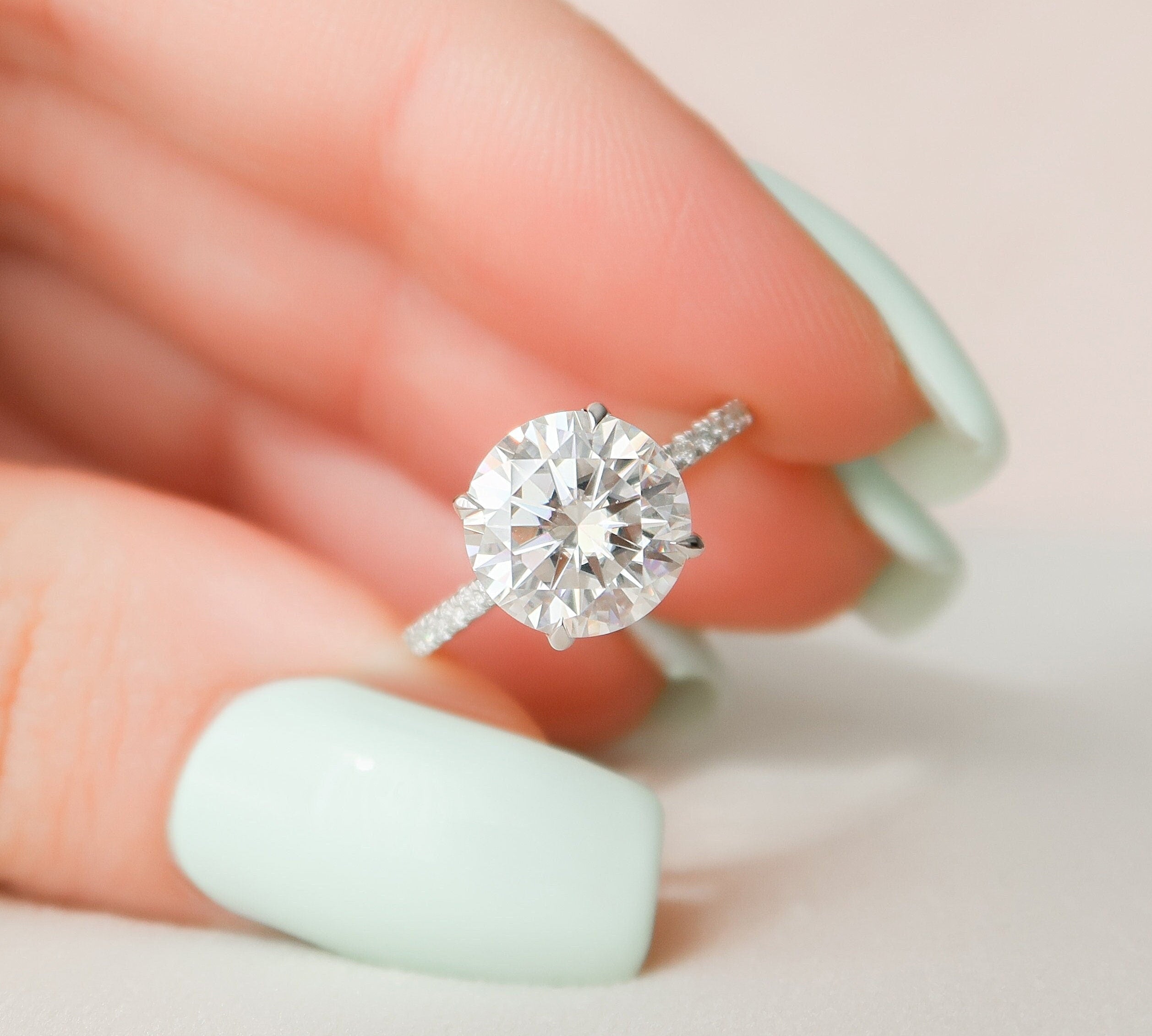 2.5 CT Round Pave & Hidden Halo Setting Moissanite Engagement Ring 1