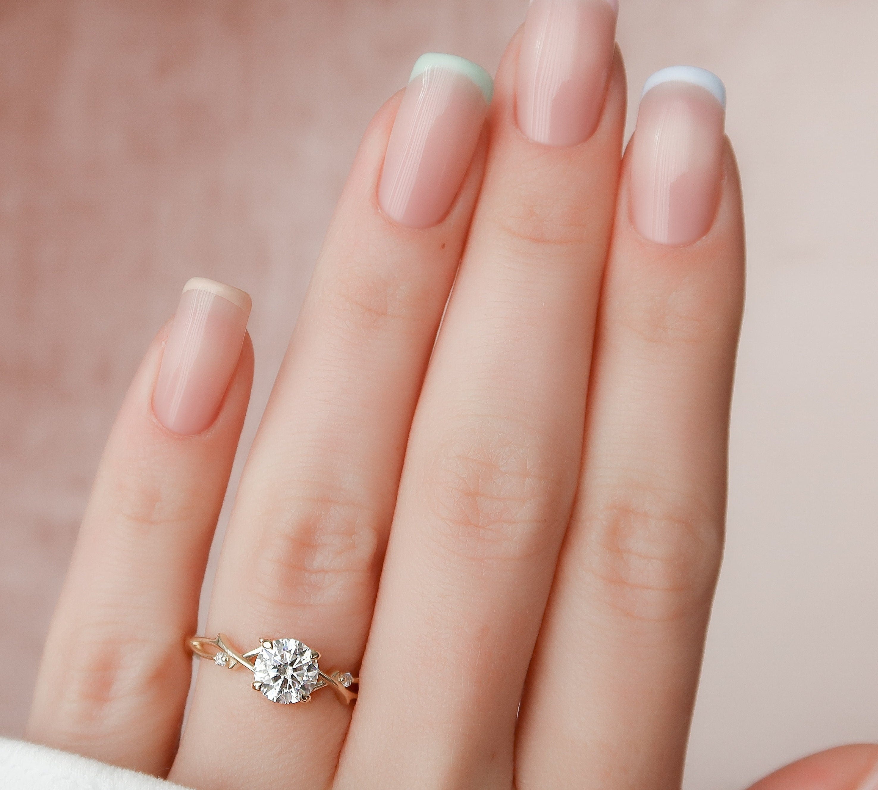 1.0 CT Round Cut Twig Style Pave Moissanite Engagement Ring 3