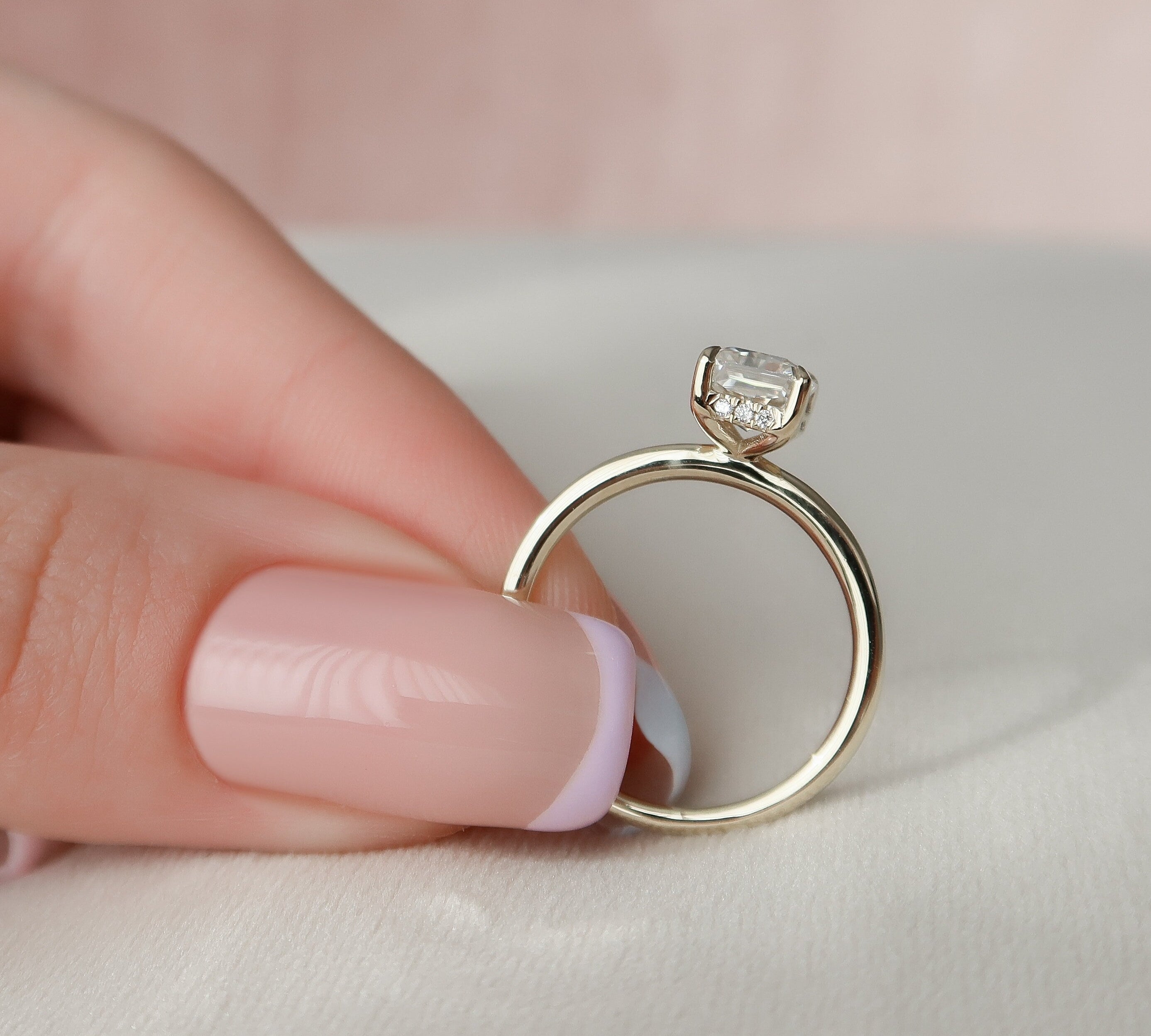 1.5 CT Radiant Hidden Halo Moissanite Engagement Ring 2