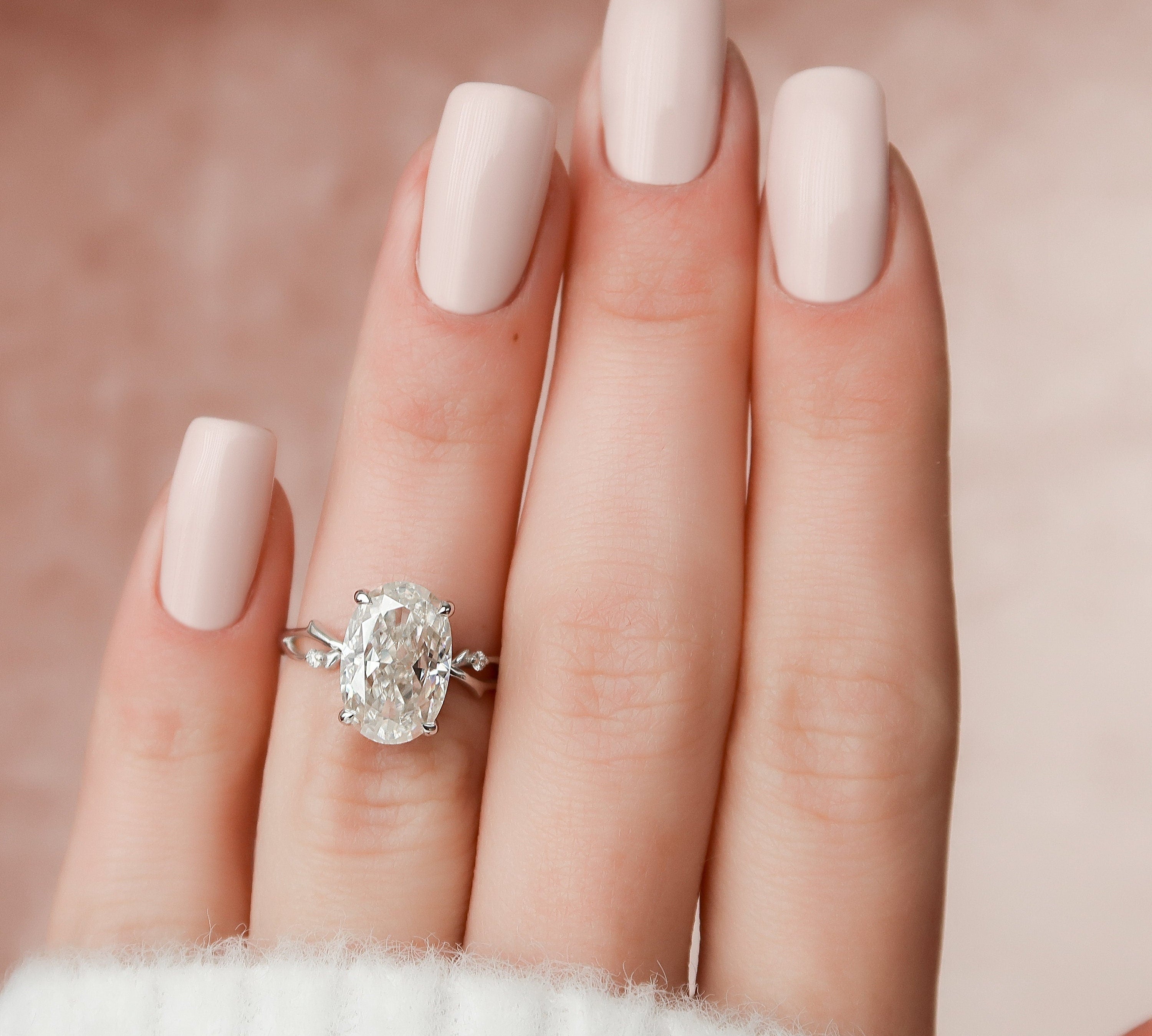 3.5 CT Oval Cut Solitaire & Twig Pave Moissanite Engagement Ring 2