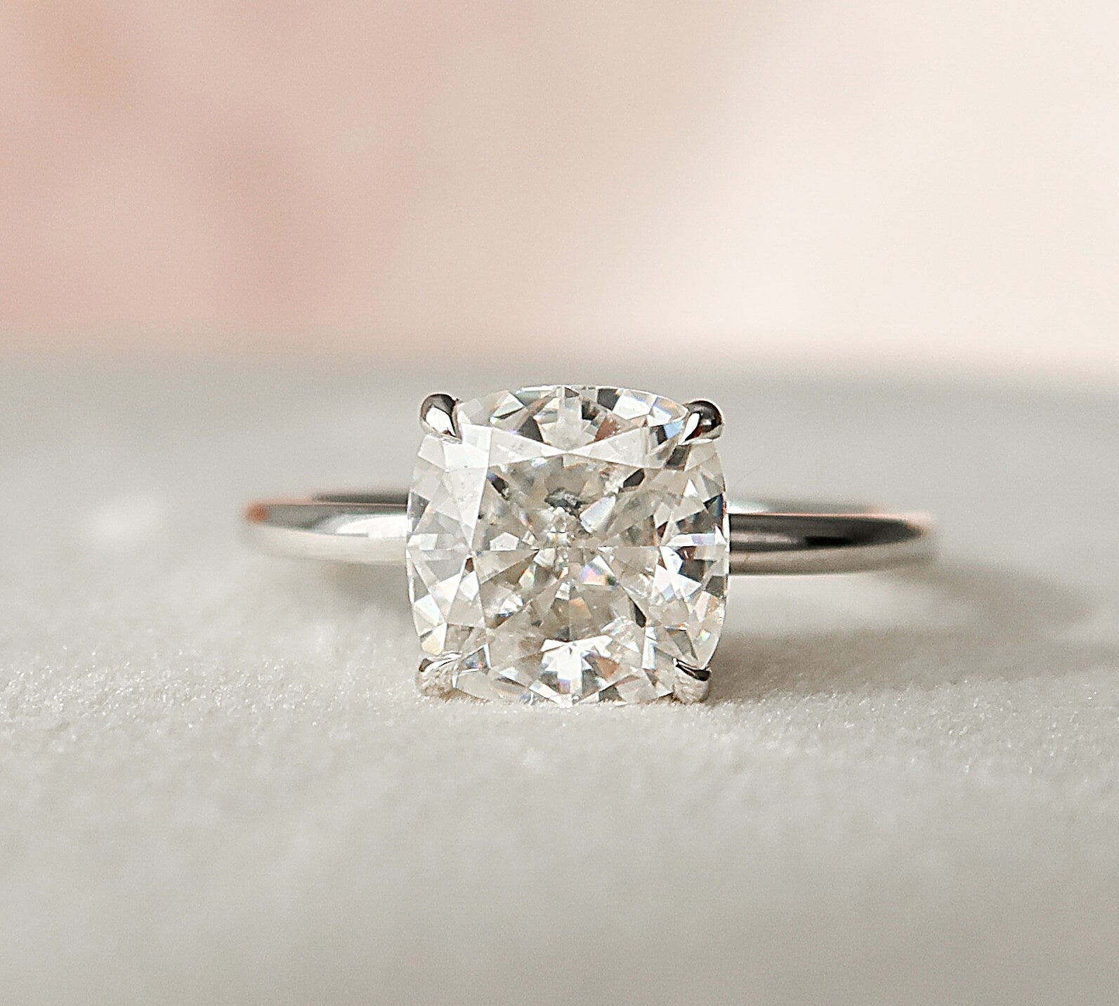 2.0 CT Cushion Hidden Halo & Solitaire Moissanite Engagement Ring 3