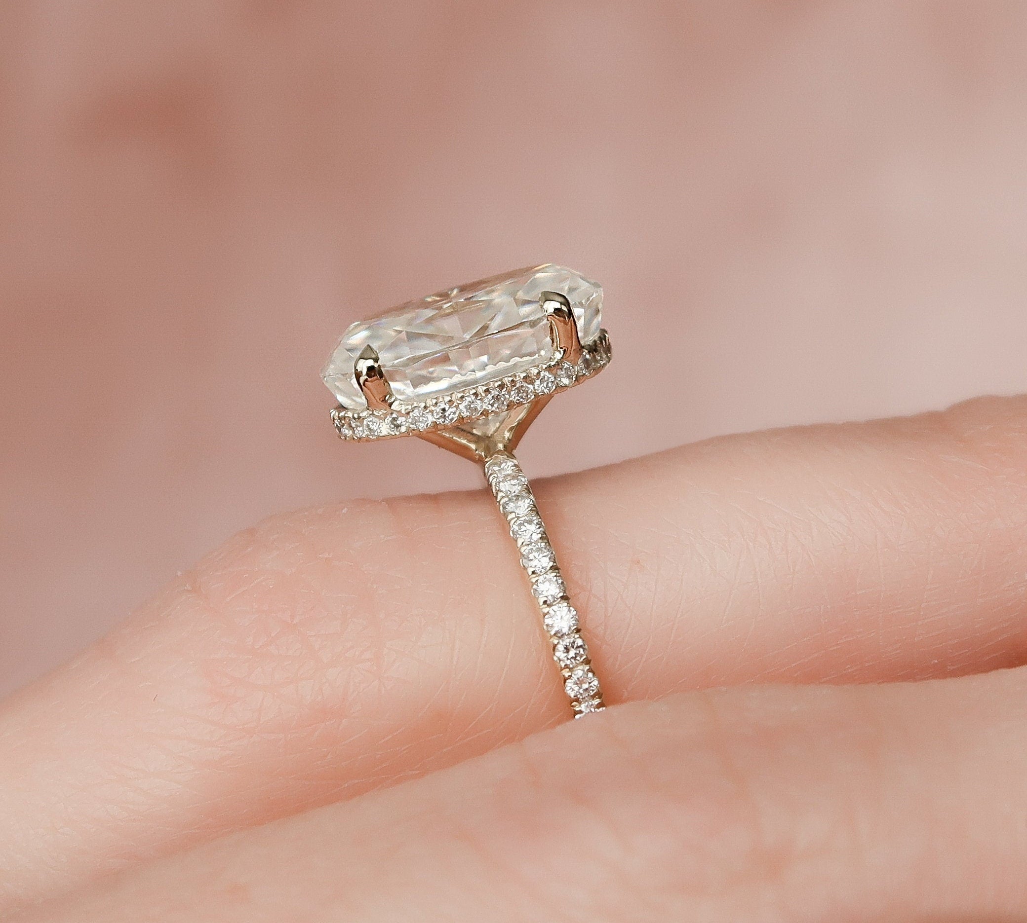 3.5 CT Oval Hidden Halo & Pave Moissanite Engagement Ring 2