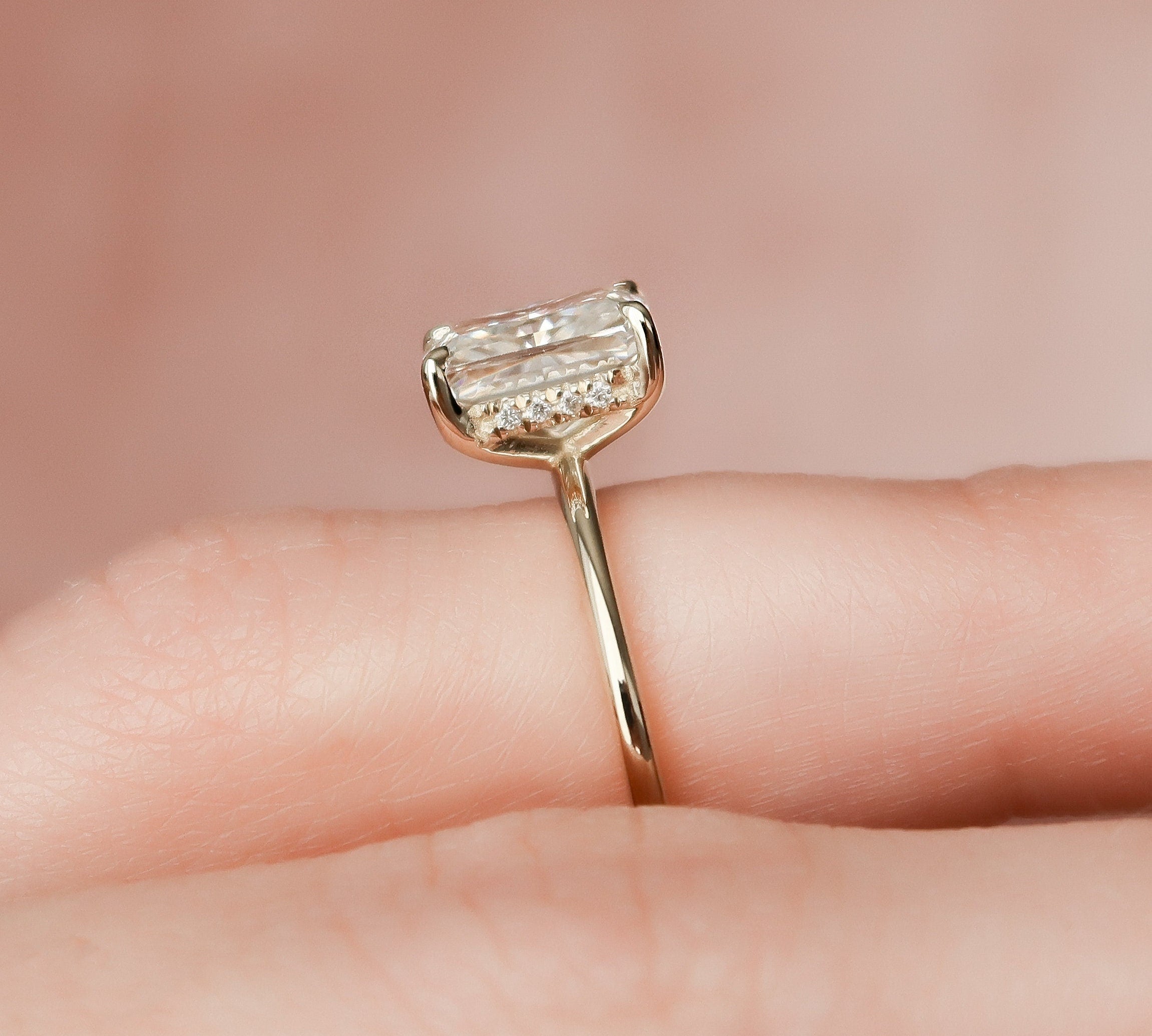 2.0 CT Radiant Solitaire & Hidden Halo Moissanite Engagement Ring 2