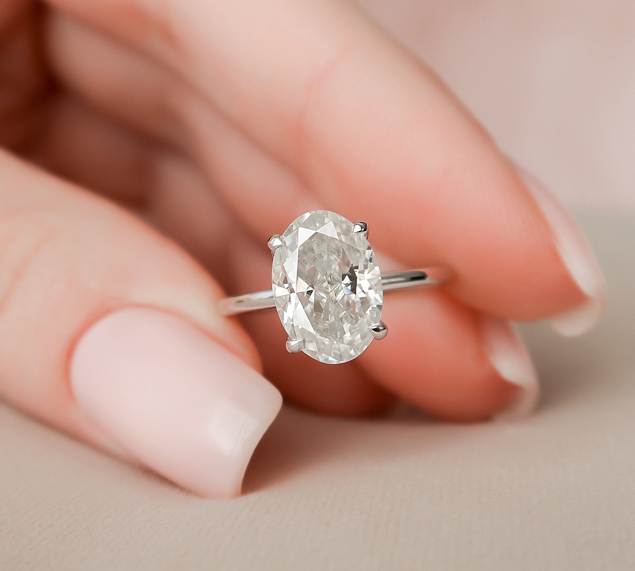 3.0 CT Oval Hidden Halo & Solitaire Style Moissanite Engagement Ring 1