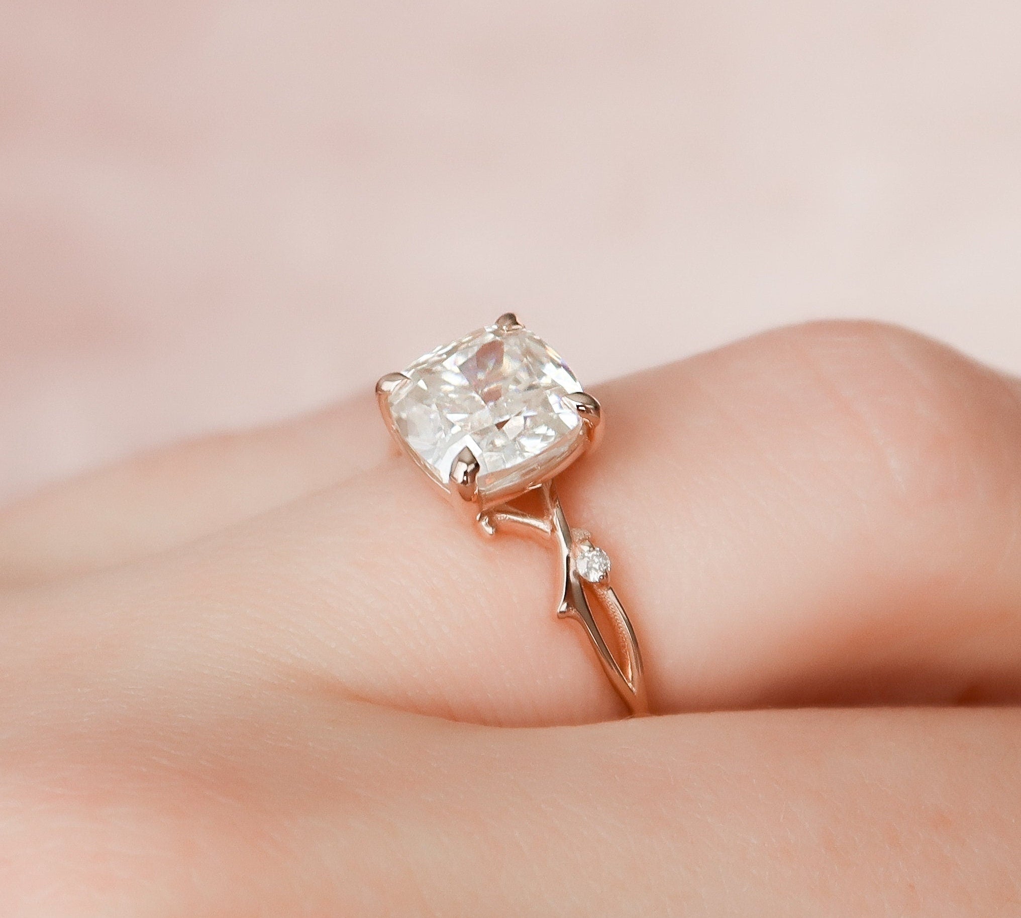 2.0 CT Cushion Twig Style Moissanite Engagement Ring 2