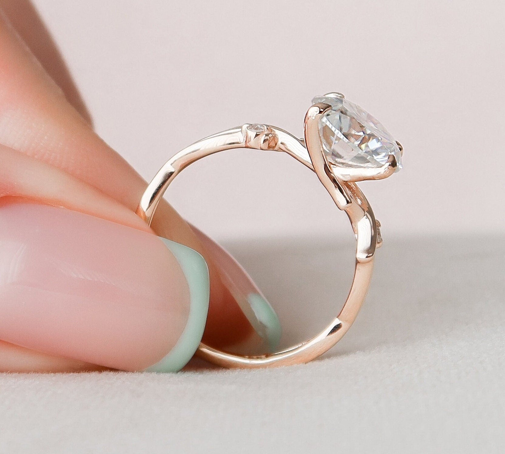 2.5 CT Round Cut Twig Pave Setting Moissanite Engagement Ring 3