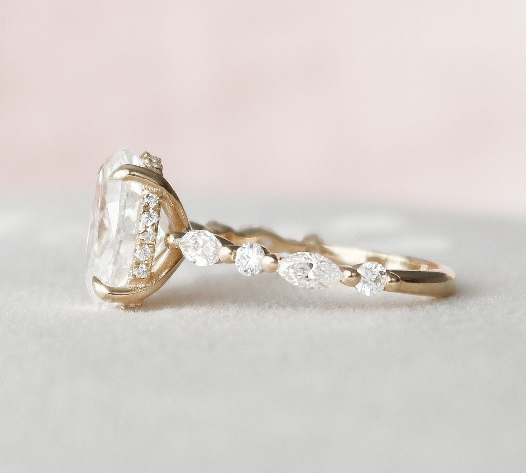 2.0 CT Oval Pave Hidden Halo Moissanite Engagement Ring 2