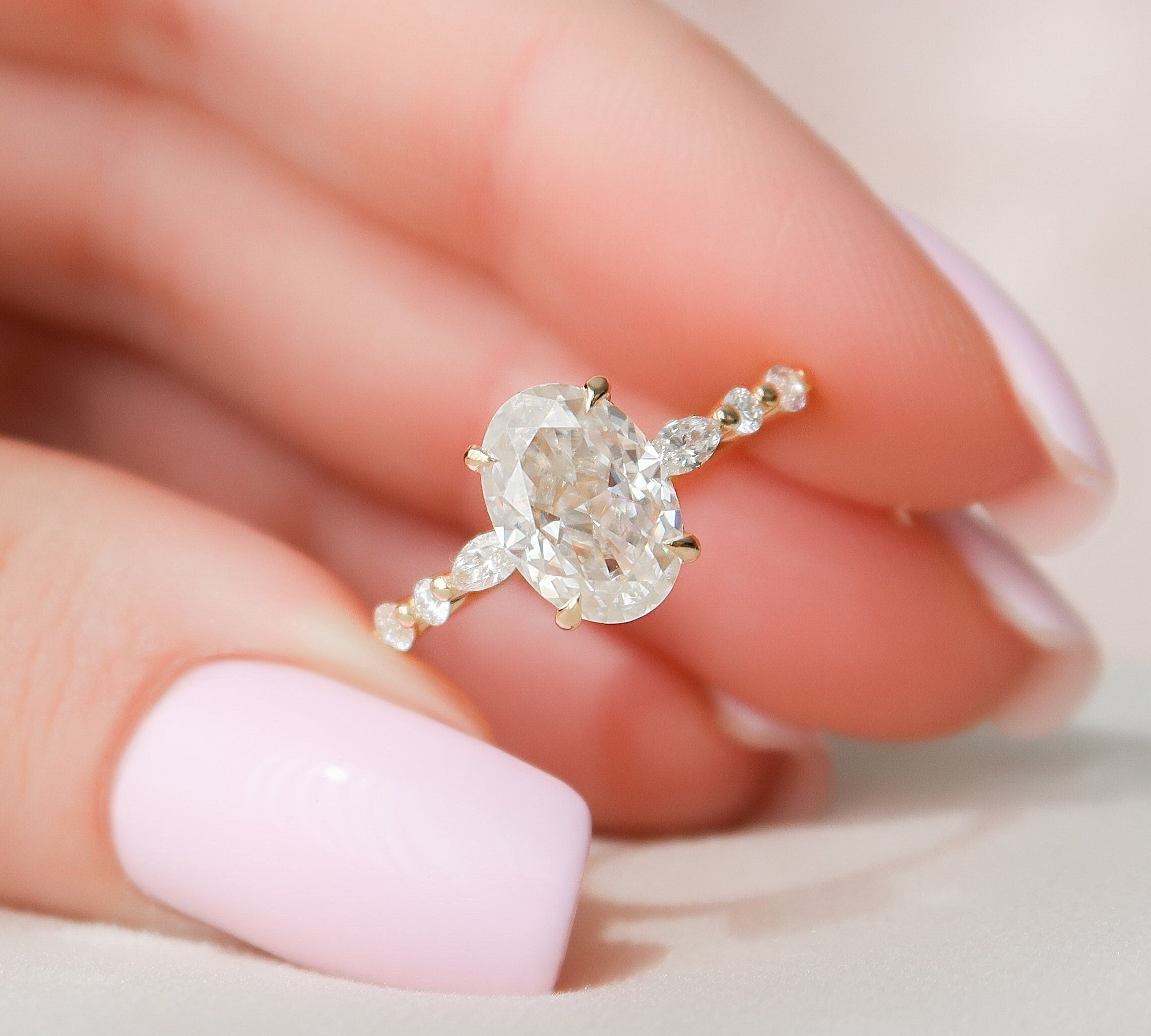 2.0 CT Oval Pave Hidden Halo Moissanite Engagement Ring 1